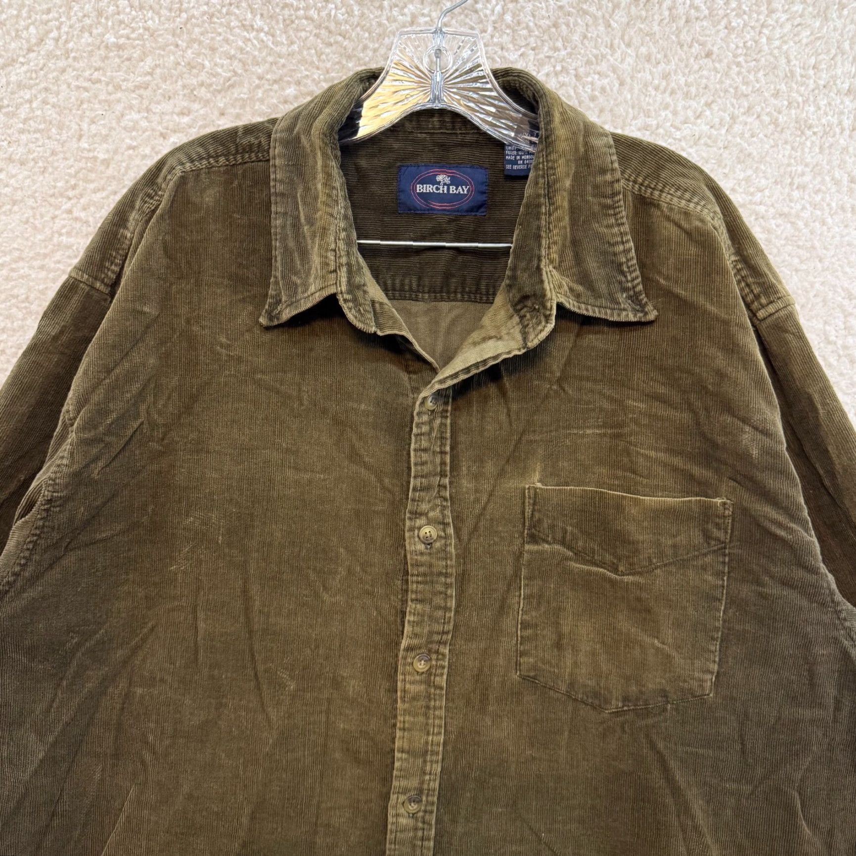 Olive VINTAGE Corduroy Button Up Shirt 2XL XXLT Olive Green Khaki Collared Long Sleeve Mens Size US XXL / EU 58 / 5 - 3 Thumbnail