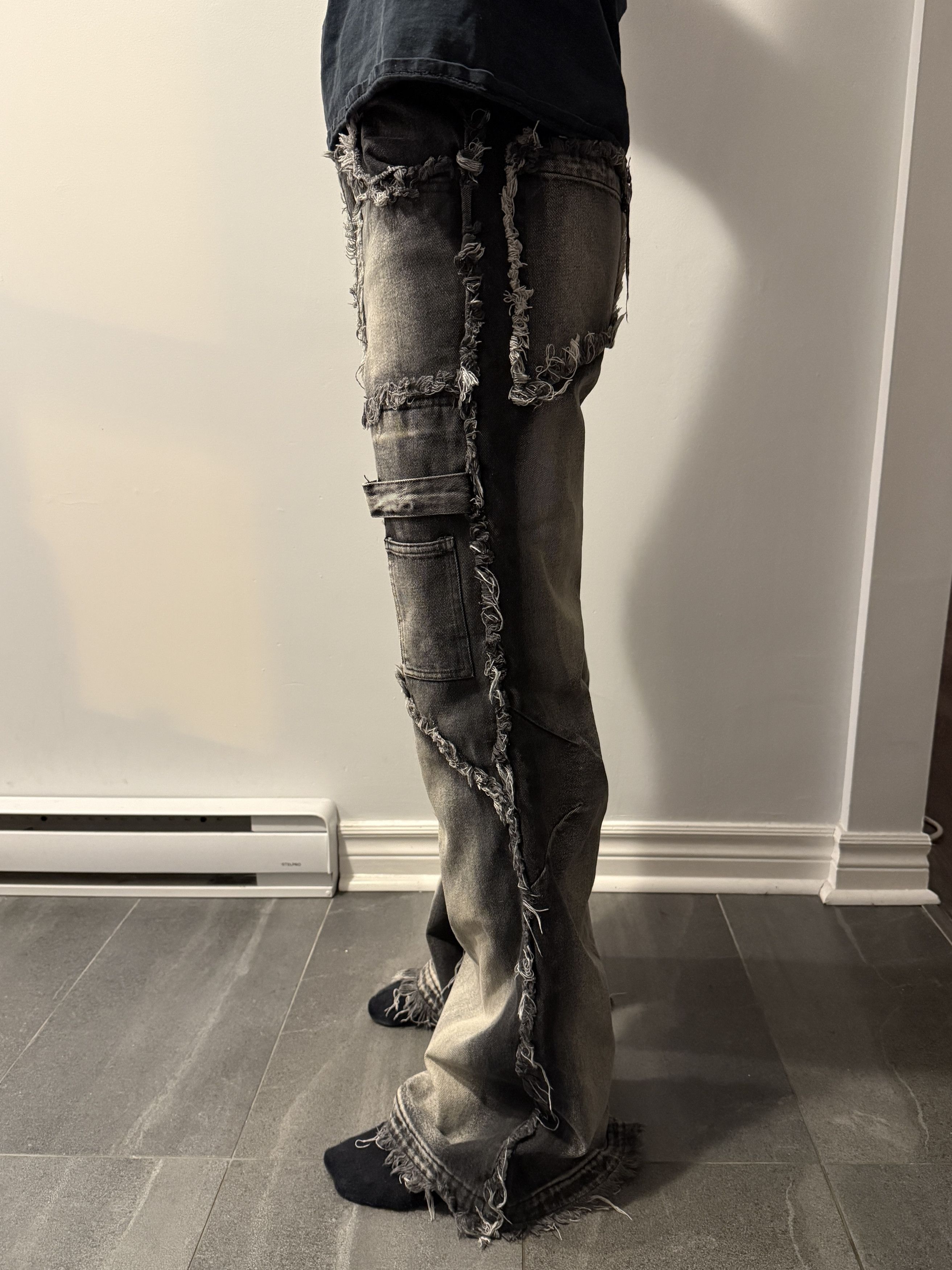 No Faith Studios No Faith Studios Distressed Panel Denim – Grey – Size S Size US 31 - 3 Thumbnail