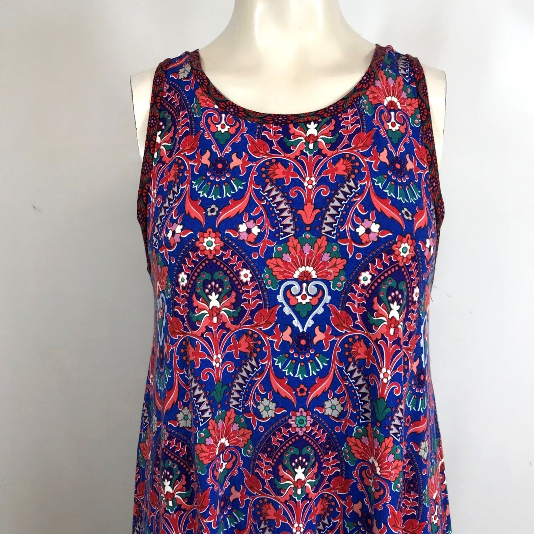 Loft LOFT Dress Sleeveless A-line Floral Print Round Neck Midi XS S Blue Red Womens Size S / US 4 / IT 40 - 2 Thumbnail