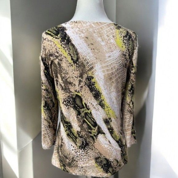 Designer Dana Buchman Womens Quarter Sleeve Beige Vneck Snake Print T Size M / US 6-8 / IT 42-44 - 8 Thumbnail