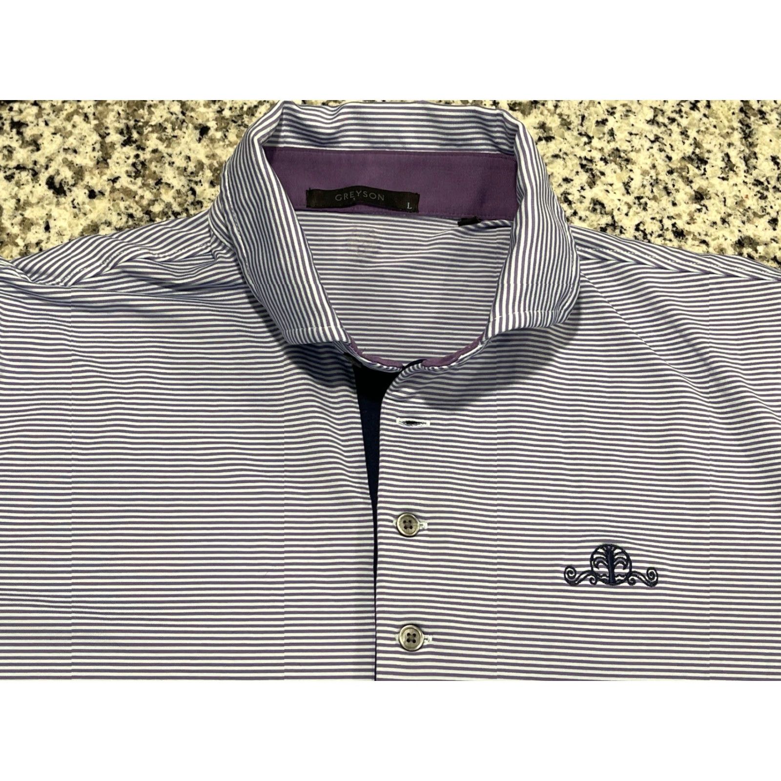 Vintage Greyson Polo Shirt Mens Large Purple Striped Short Sleeve Performance Golf Shirt Size US L / EU 52-54 / 3 - 3 Thumbnail