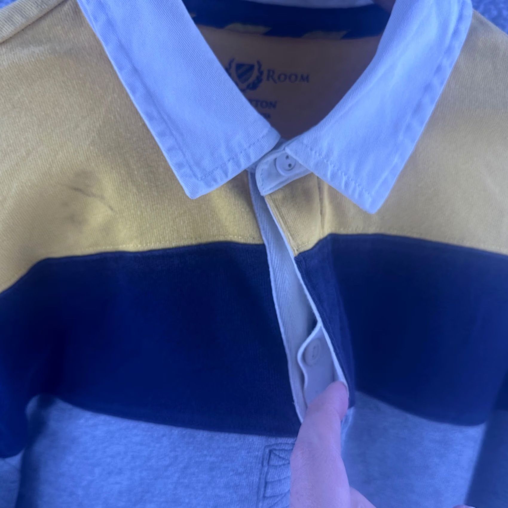 Club Room Shirt Large Yellow Navy Striped Long Sleeve Polo Rugby Y2K Cotton Mens, Men's — image 4 of 6