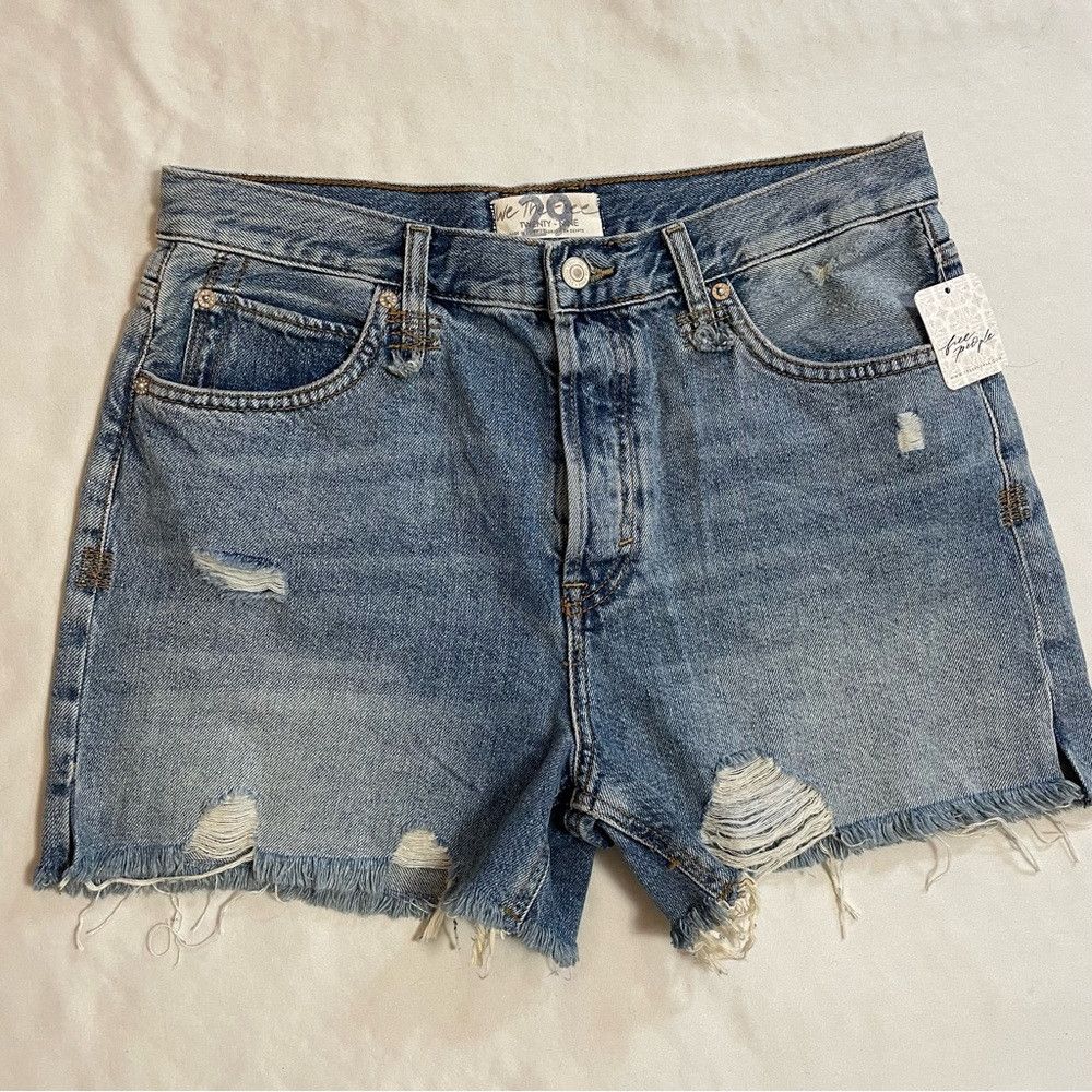 Free People NWT New Free People Makai Cutoff Denim Loose Cannon Blue Sh Size 29" - 6 Thumbnail