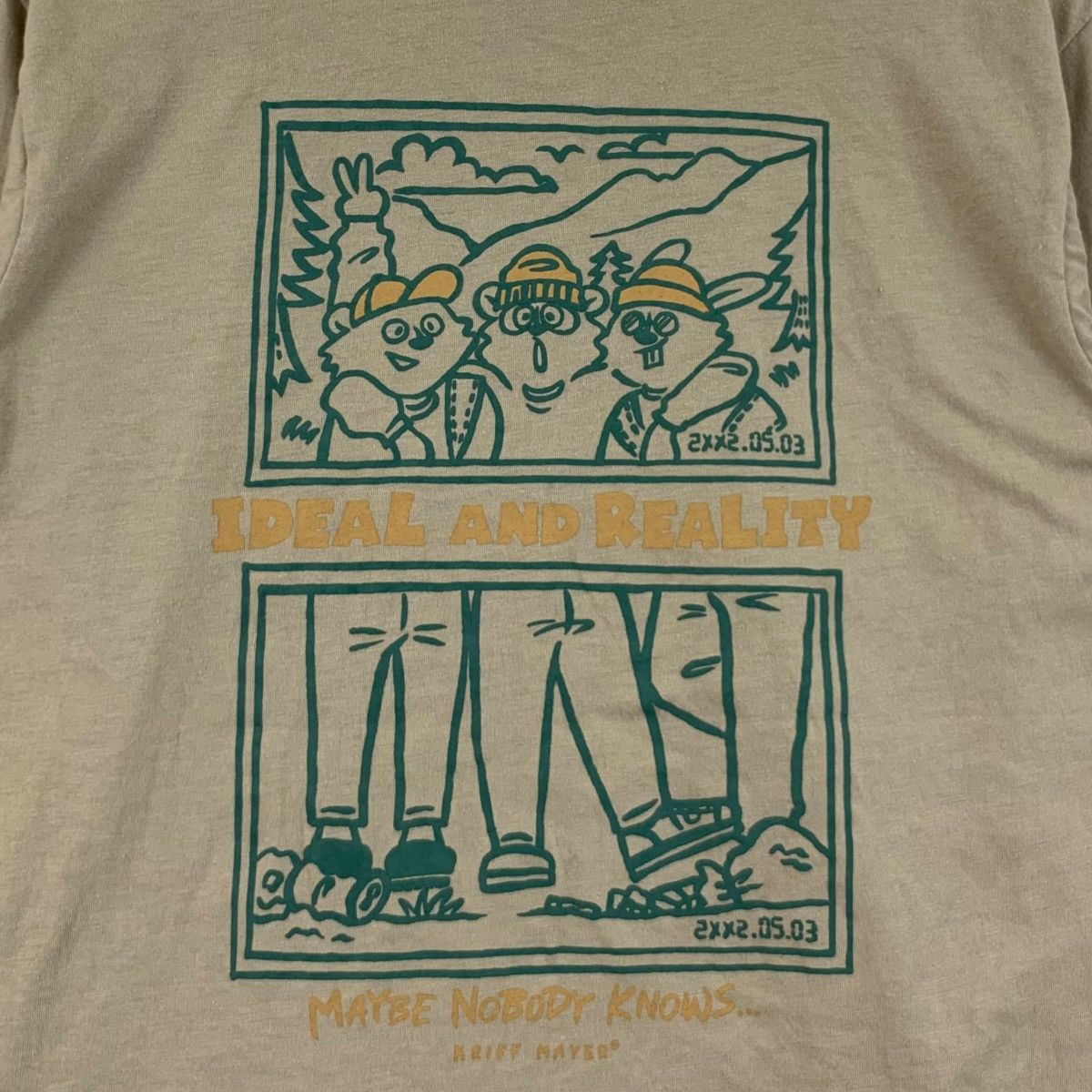 Vintage KRIFF MAYER OUTDOOR Ideal & Reality Illustration Tee Shirt Size M / US 6-8 / IT 42-44 - 5 Thumbnail