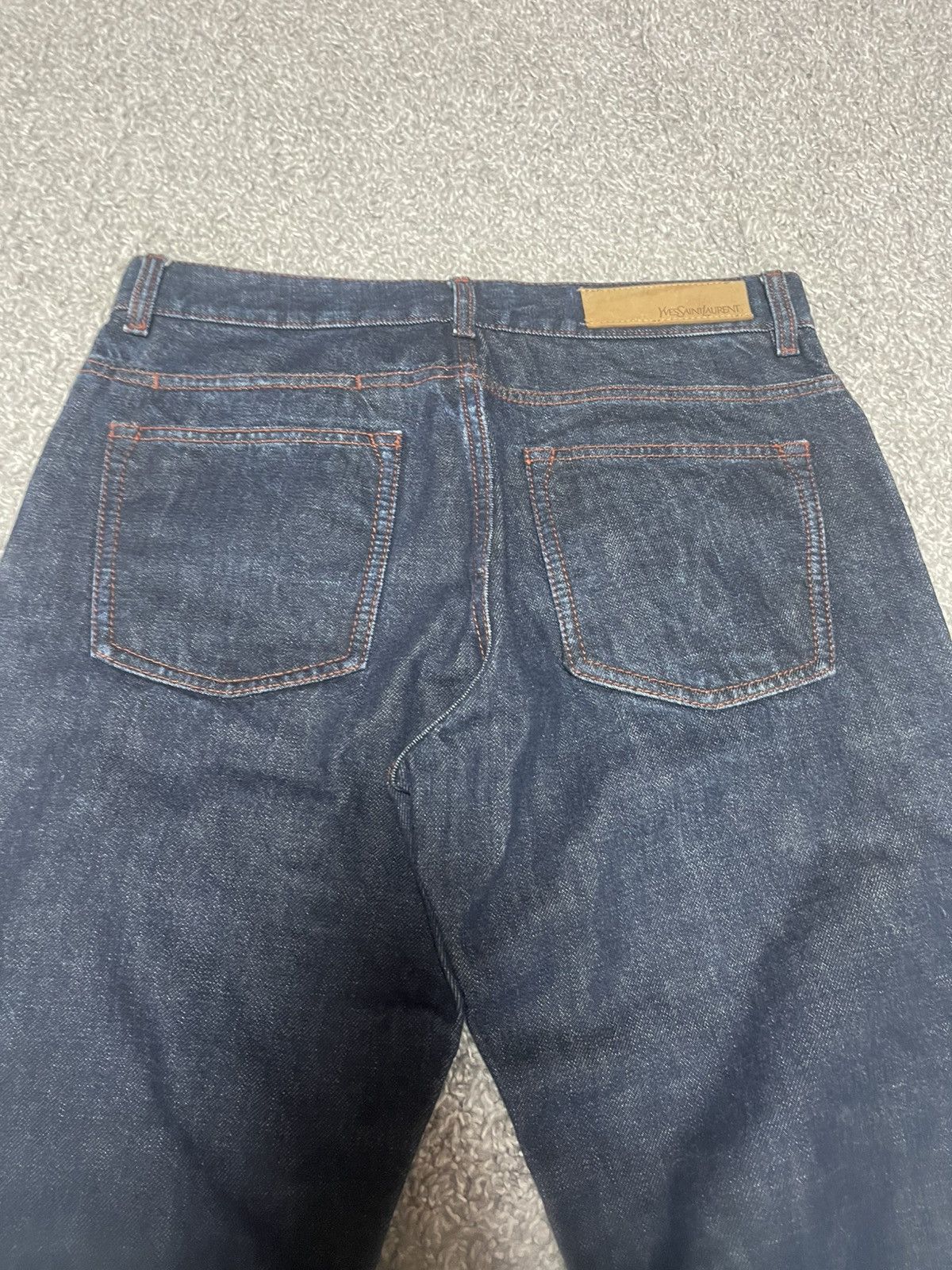 Yves Saint Laurent YSL Dark Indigo Denim Red Stitch Jeans 44 Size 40" / US 18 - 3 Thumbnail