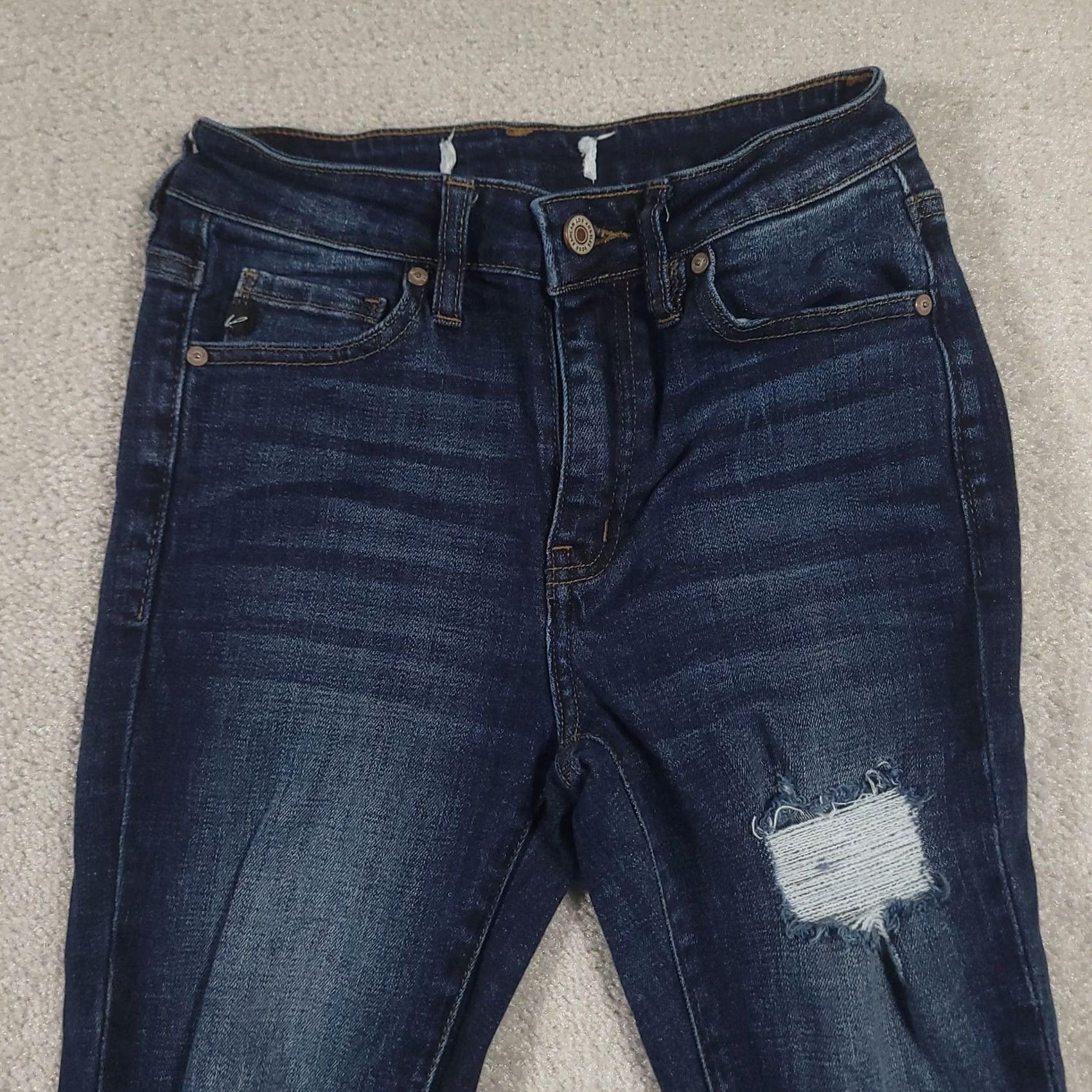 Vintage KUT from the Kloth Jeans Womens 24 Dark Wash Distressed Mid Rise Skinny Raw Hem Jeans Size 42" / US 20 - 3 Thumbnail