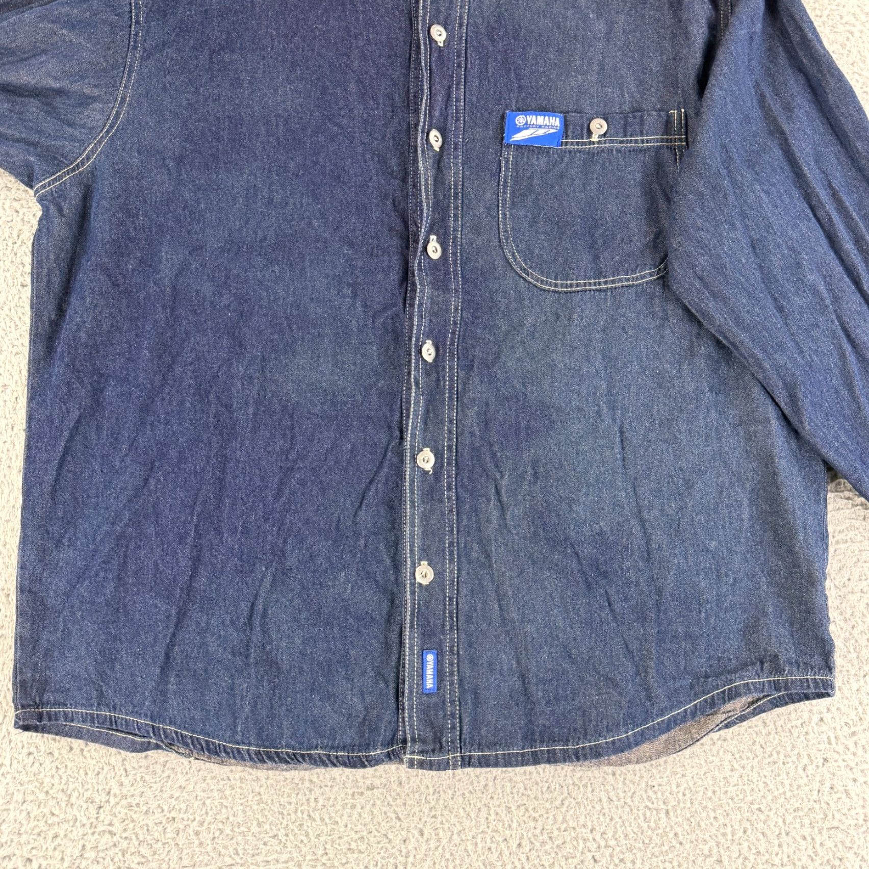 Yamaha VINTAGE Yamaha Jean Button-Up Shirt Mens XL Blue Denim Long Sleeve USA Made Size US XL / EU 56 / 4 - 5 Thumbnail