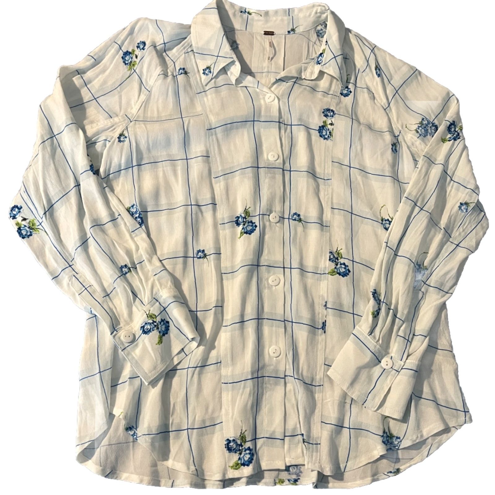 Free People Free People Button-Up Shirt Women Tunic Long Sleeve Floral White Down Dolman Size M Size M / US 6-8 / IT 42-44 - 3 Thumbnail