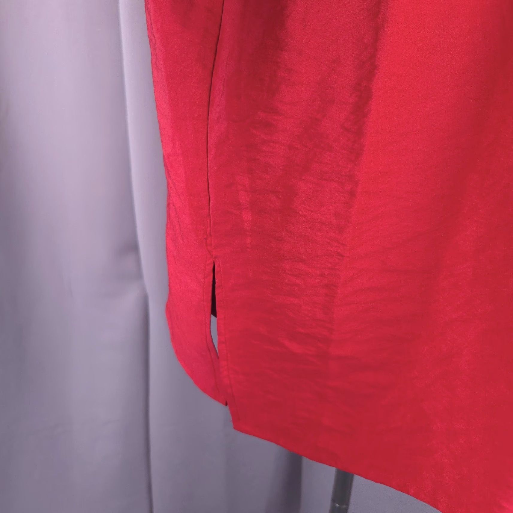 Ali Miles Top Womens 2X Red Taffeta Blouse Tunic Artsy Eclectic Statement Button