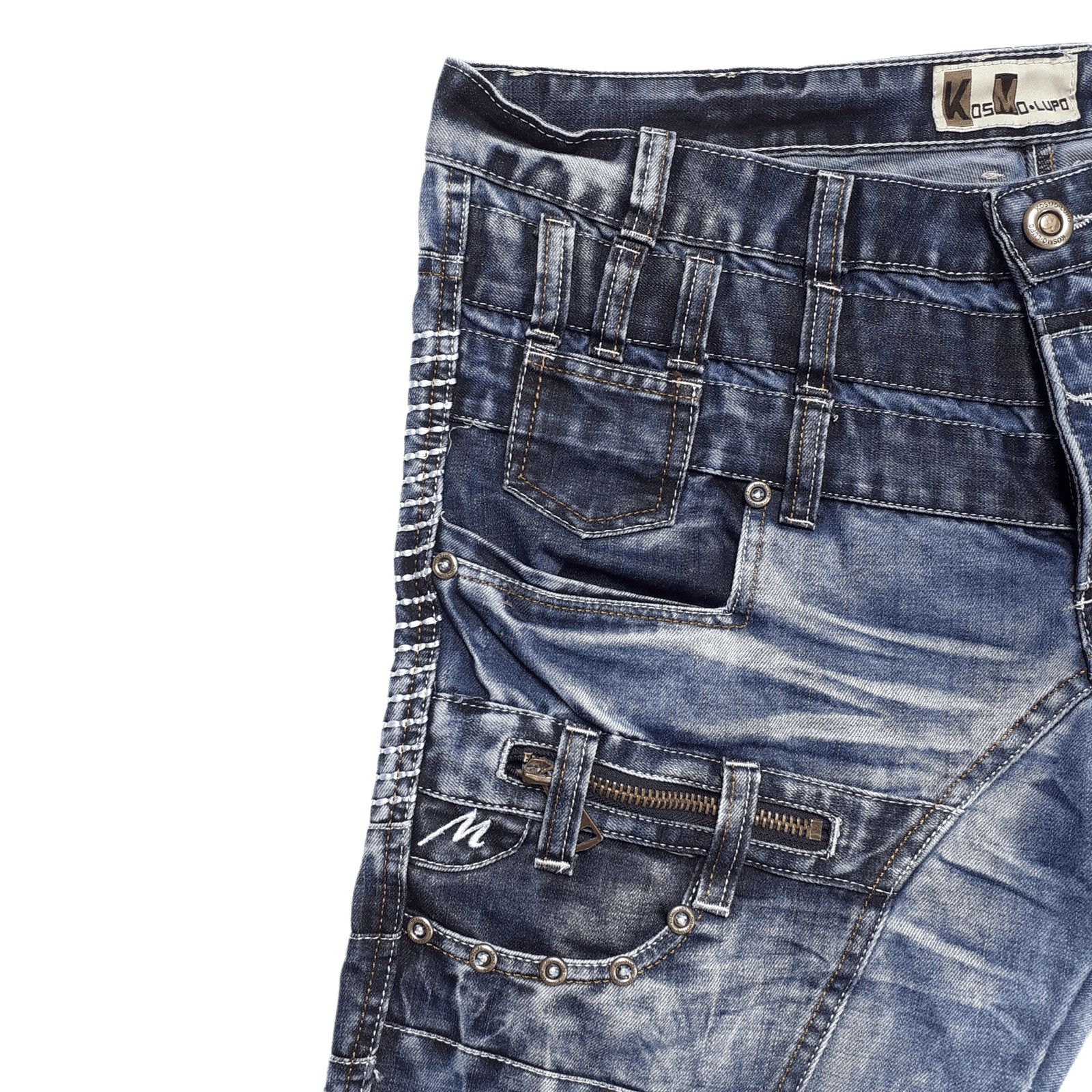 Vintage Vintage Kosmo Lupo Y2K Patchwork Multi Pocket Denim Shorts Size US 38 / EU 54 - 3 Thumbnail