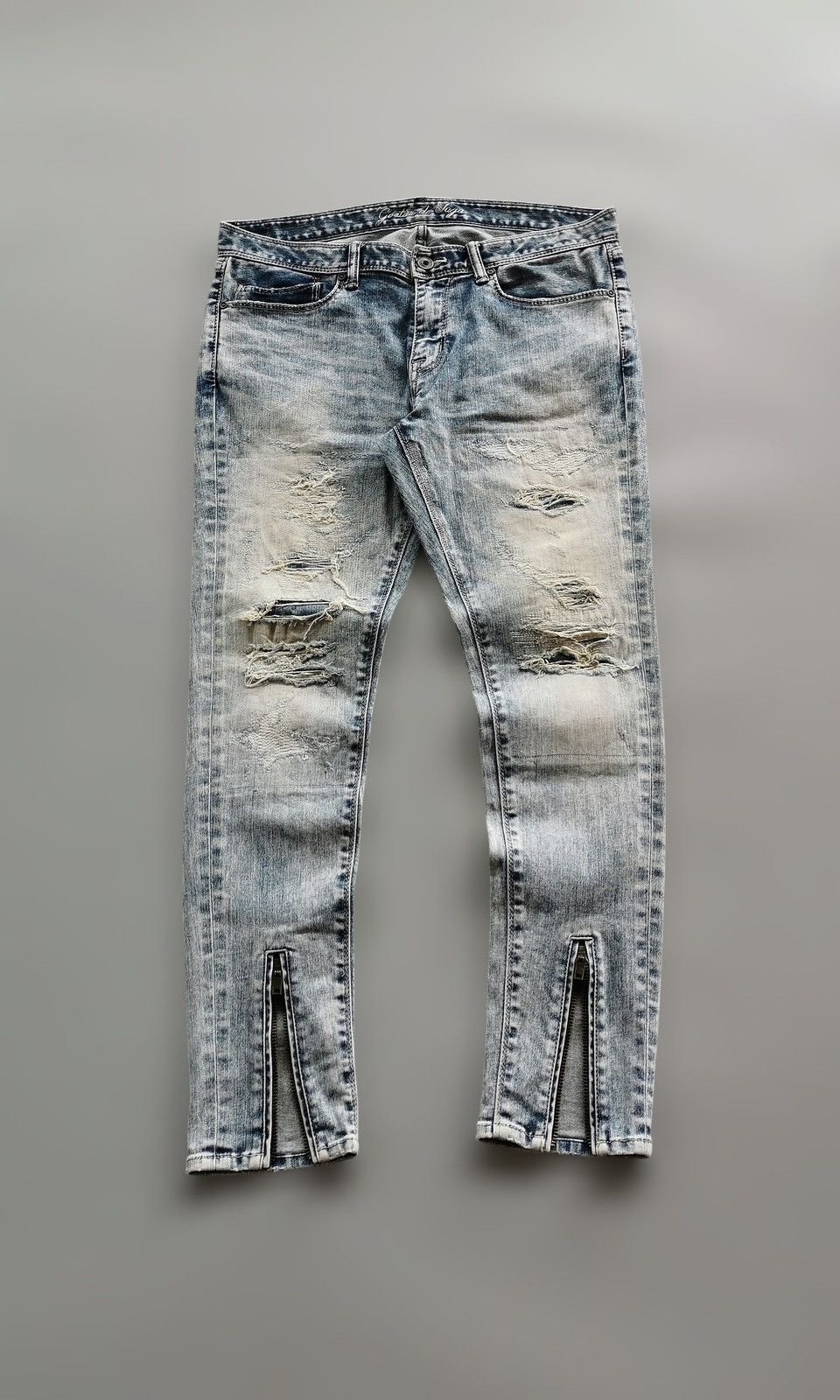 GOSTAR DE FUGA Go Star de Fuga Distressed Denim Jean Zipper Slit Hem Grunge Size US 33 - 1 Thumbnail