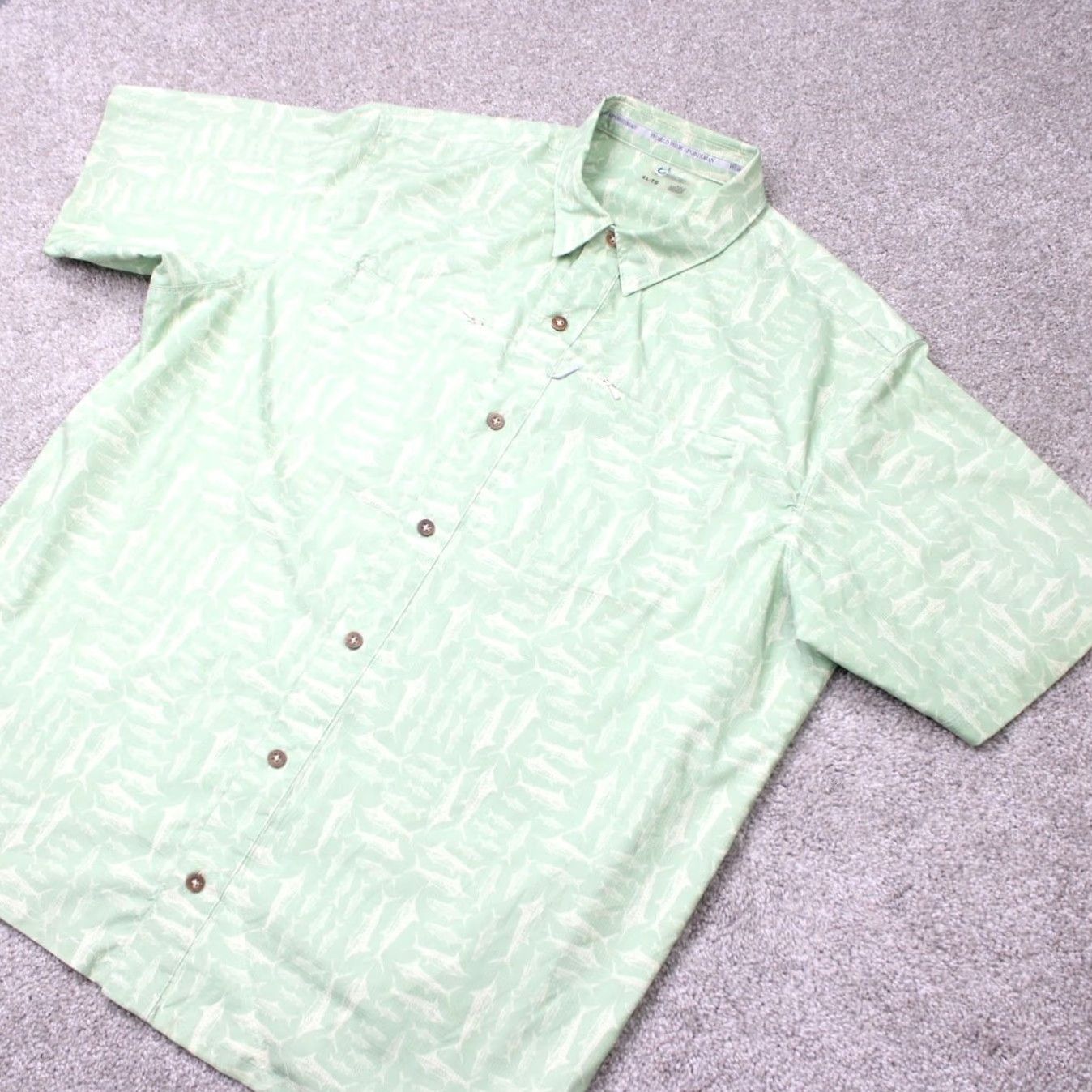 Vintage World Wide Sportsman AOP Shirt Mens XL Green Fish All Over Print Short Sleeve Button-Up Shirt Size US XL / EU 56 / 4 - 3 Thumbnail