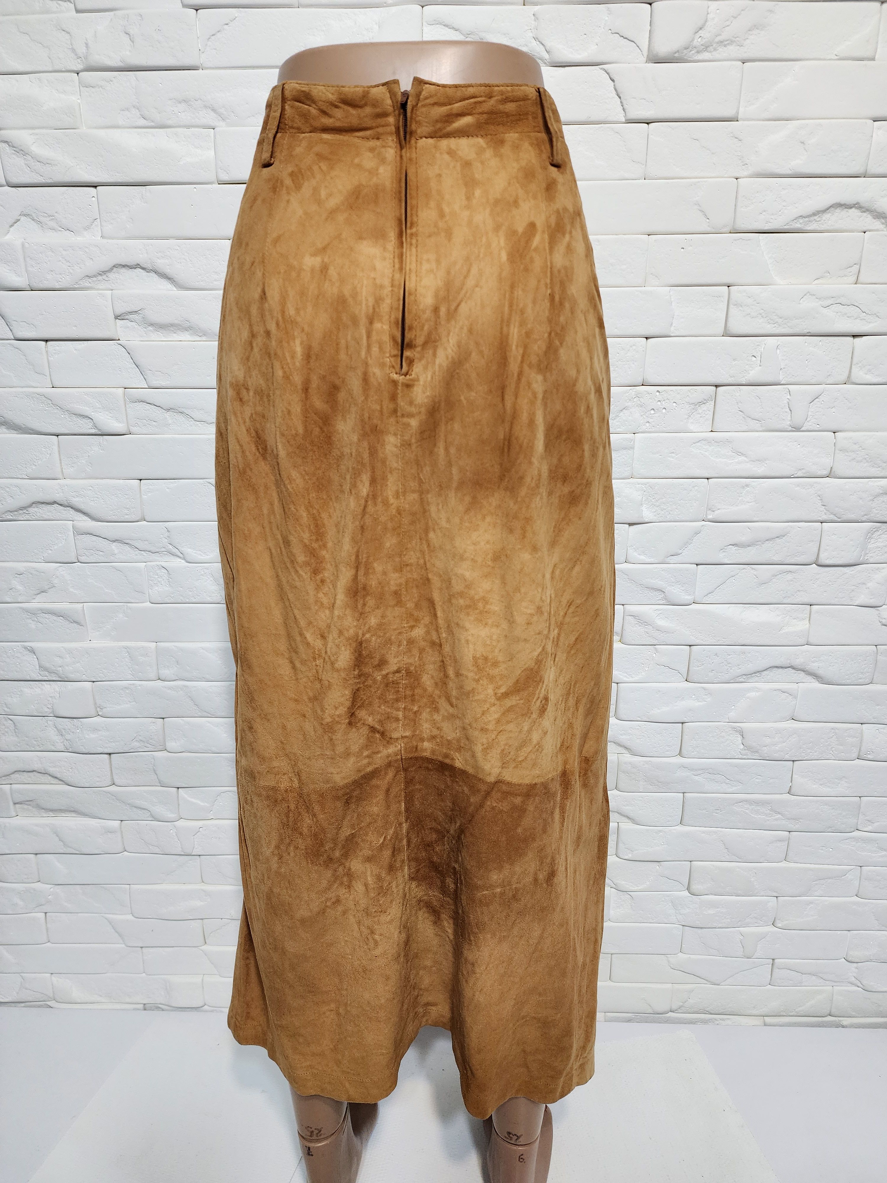 Genuine Leather Brown Suede Leather Skirt Size 33" - 4 Thumbnail