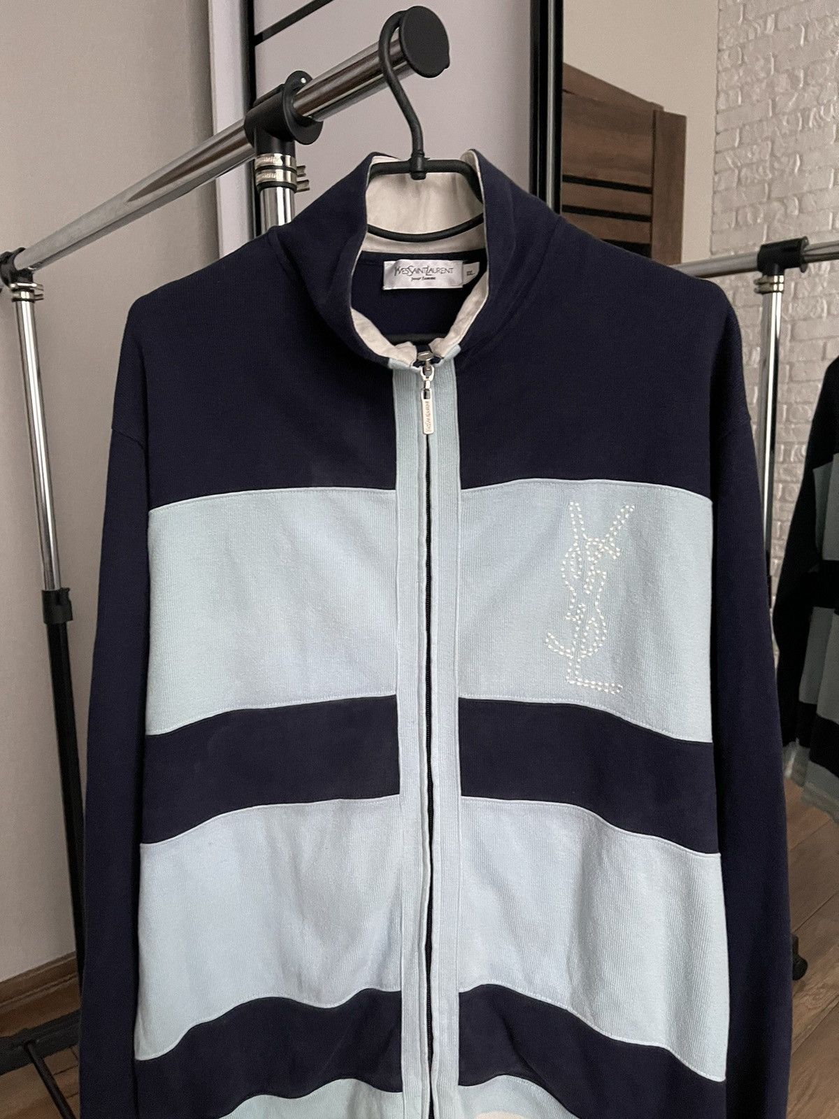 Yves Saint Laurent YSL Vintage Knit Zip Sweater 90s Logo