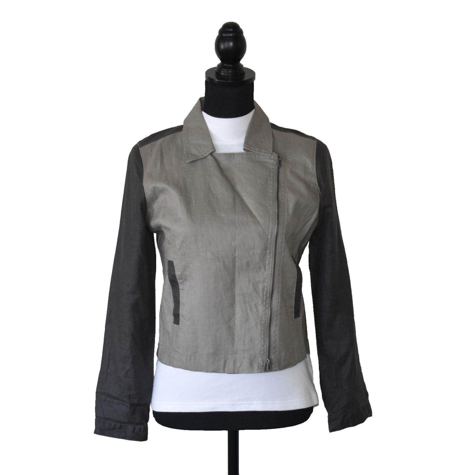 Eileen Fisher EILEEN FISHER Coated Organic Linen Petite Moto Jacket Sz PS Size XS / US 0-2 / IT 36-38 - 3 Thumbnail
