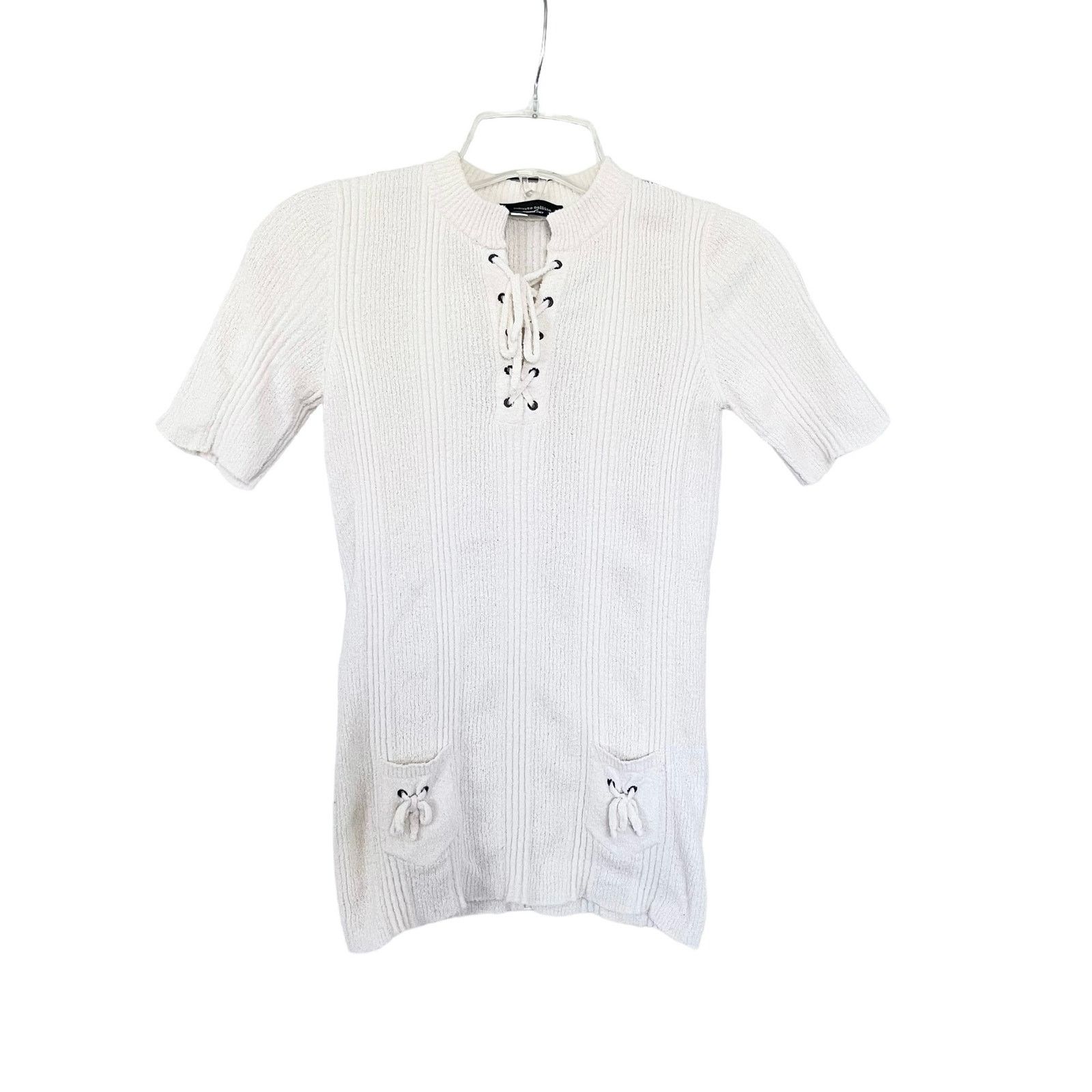 Roberto Collina Roberto Collina ecru ribbed lace up short sleeve sweater Size S / US 4 / IT 40 - 1 Thumbnail