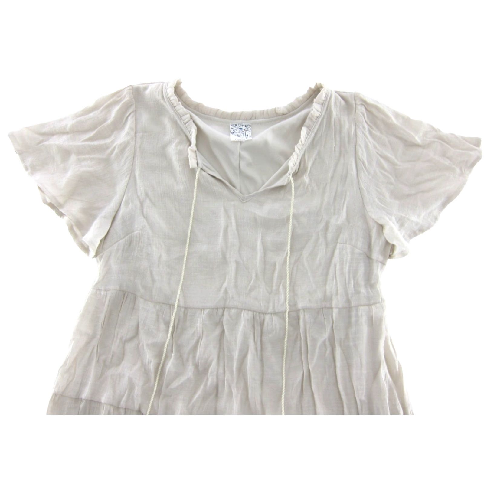 Vintage Naif Ivory Rayon Short Sleeve V-Neck Tiered Smock Shift Tunic Dress Medium Size 32" / US 10 / IT 46 - 4 Thumbnail