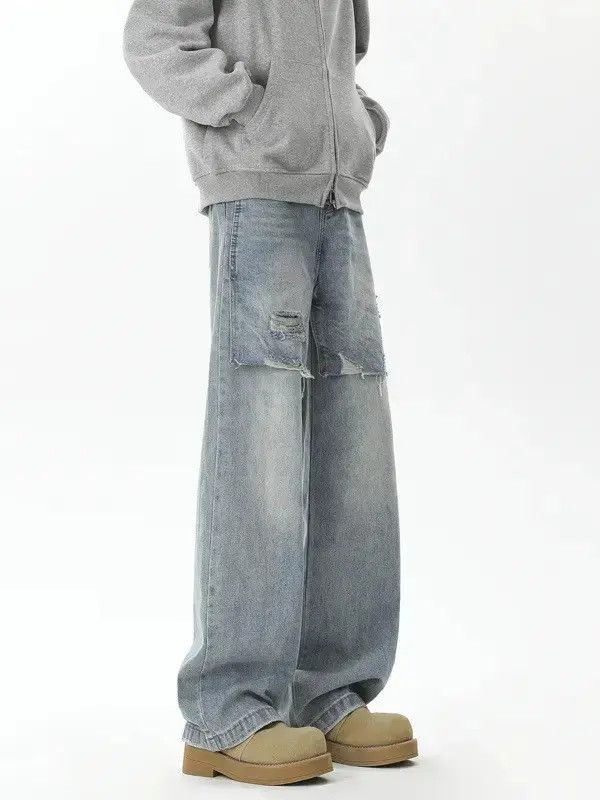 Japanese Brand Retro loose ripped patchwork jeans Size US 32 / EU 48 - 2 Thumbnail