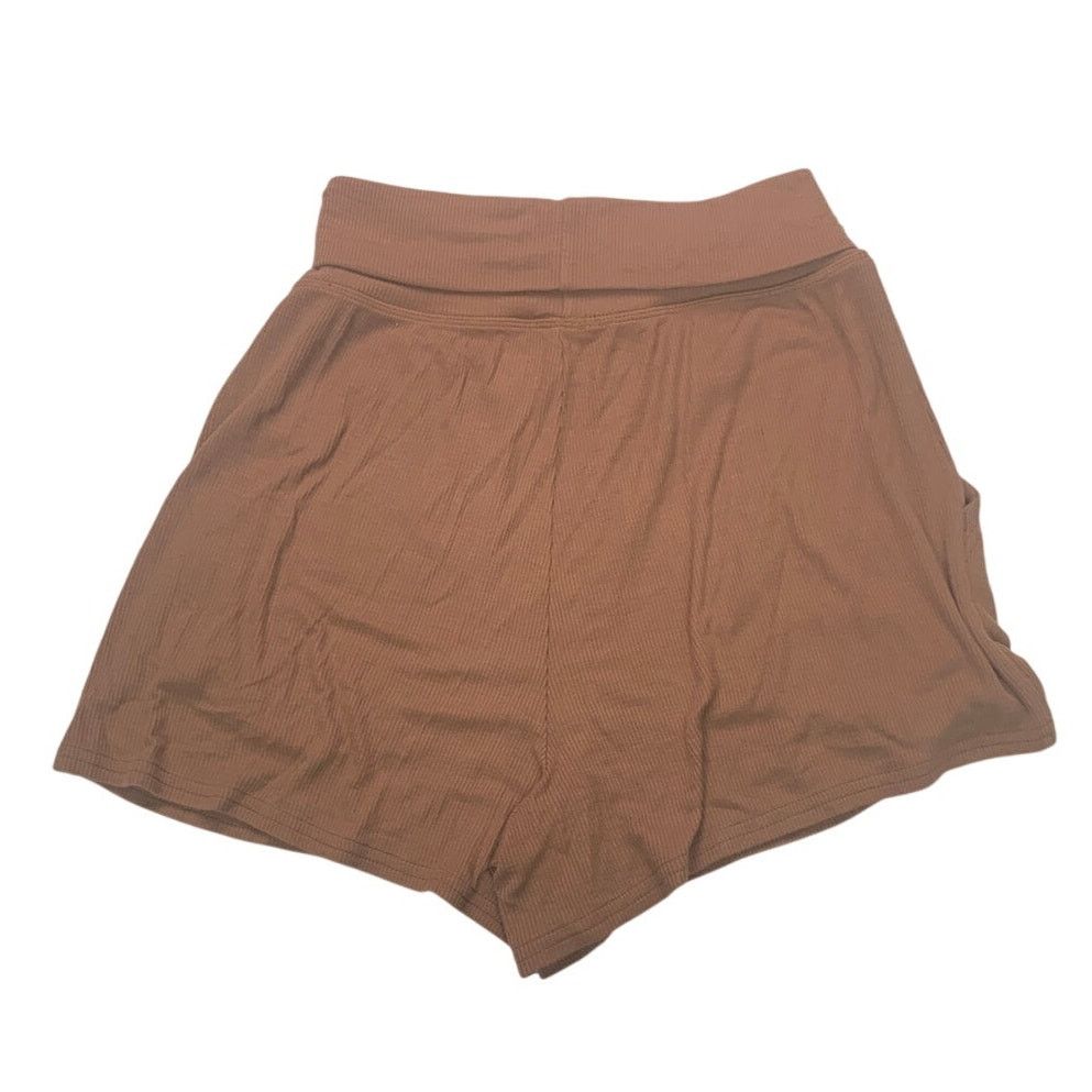 American Eagle Outfitters New Aerie Foldover Waist Stretchy Ribbed Brown Shorts Size 22" - 2 Thumbnail