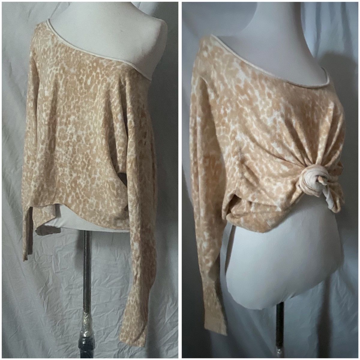 Vintage Vintage, Tan, Leopard Print, Raw Hem Oversized, Knit Sweater Size ONE SIZE - 4 Thumbnail