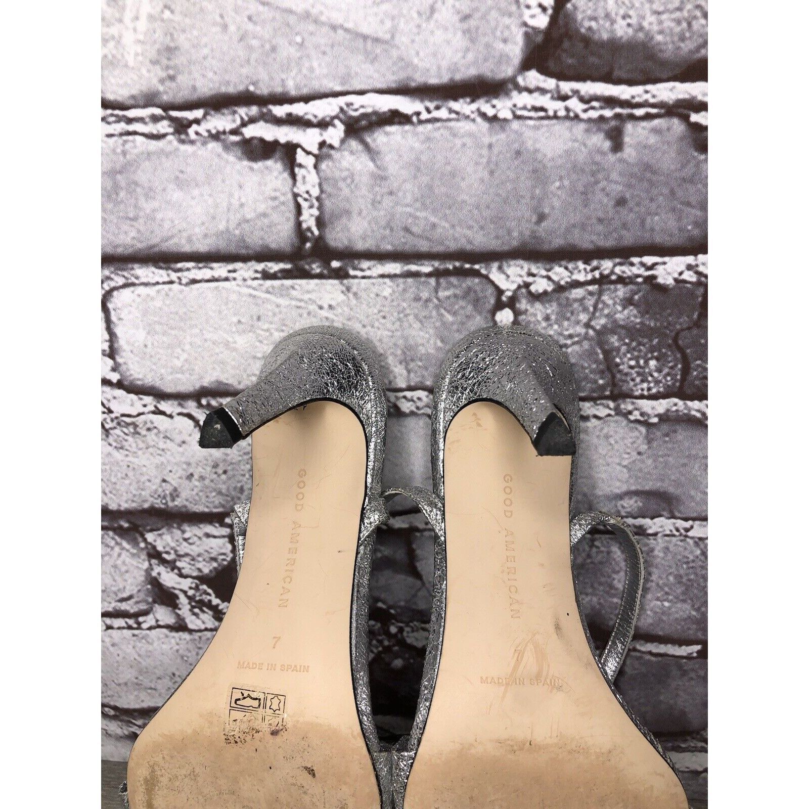 Other GOOD AMERICAN Metallic Silver Leather Strap Heeled Sandals W Size US 7.5 / IT 37.5 - 15 Thumbnail