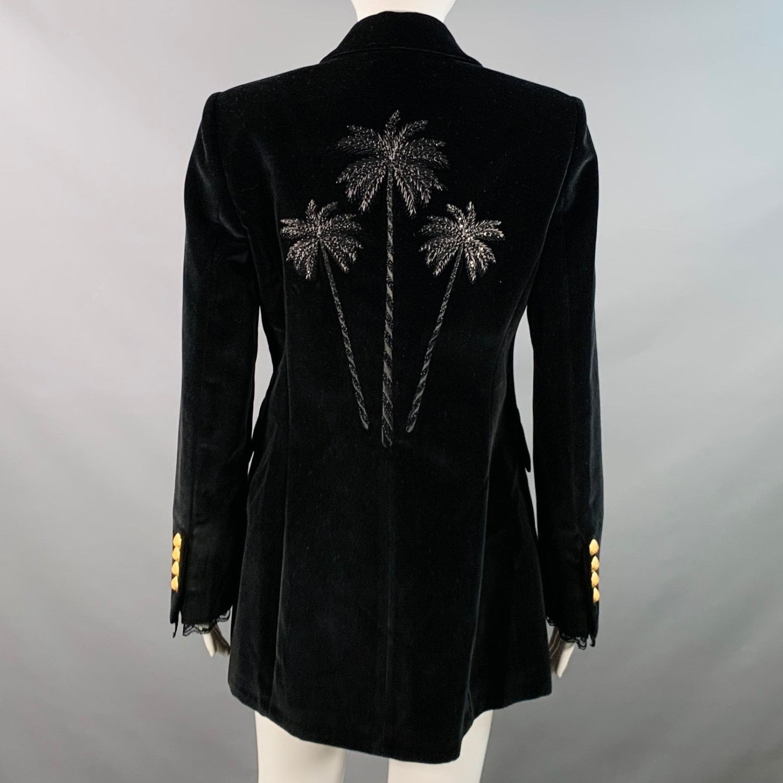 Johanna Ortiz Herencias del Alma Black Cotton Velvet Double Breasted Coat Size S / US 4 / IT 40 - 5 Thumbnail