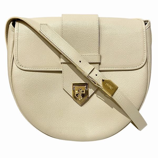 YVES Saint Laurent YSL Logo Calfskin Shoulder Bag Leather Shoulder Bag in Beige, Women's
