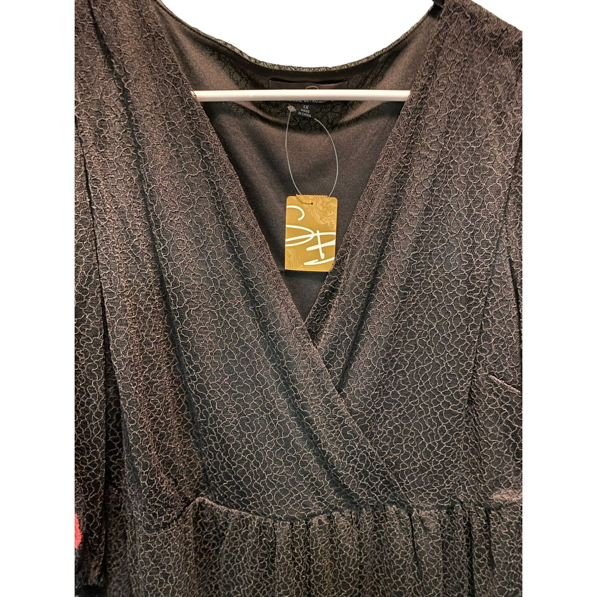 Other Suzanne Betro Black Embroidered Floral Mesh Tunic Top 3/4 Sl Size XL / US 12-14 / IT 48-50 - 4 Thumbnail