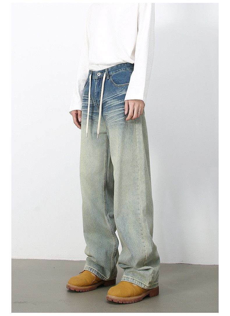 Japanese Brand × Jean Men's American retro mid-rise drawstring straight jeans Size US 32 / EU 48 - 6 Thumbnail