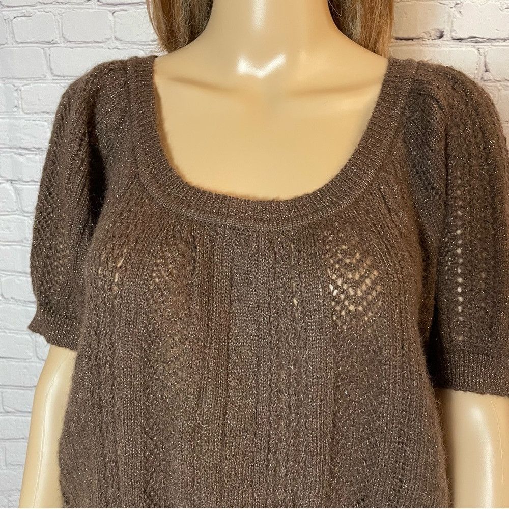 Express Express Design Studio Brown Cable Knit Short Sleeve Mohair Size M / US 6-8 / IT 42-44 - 2 Thumbnail