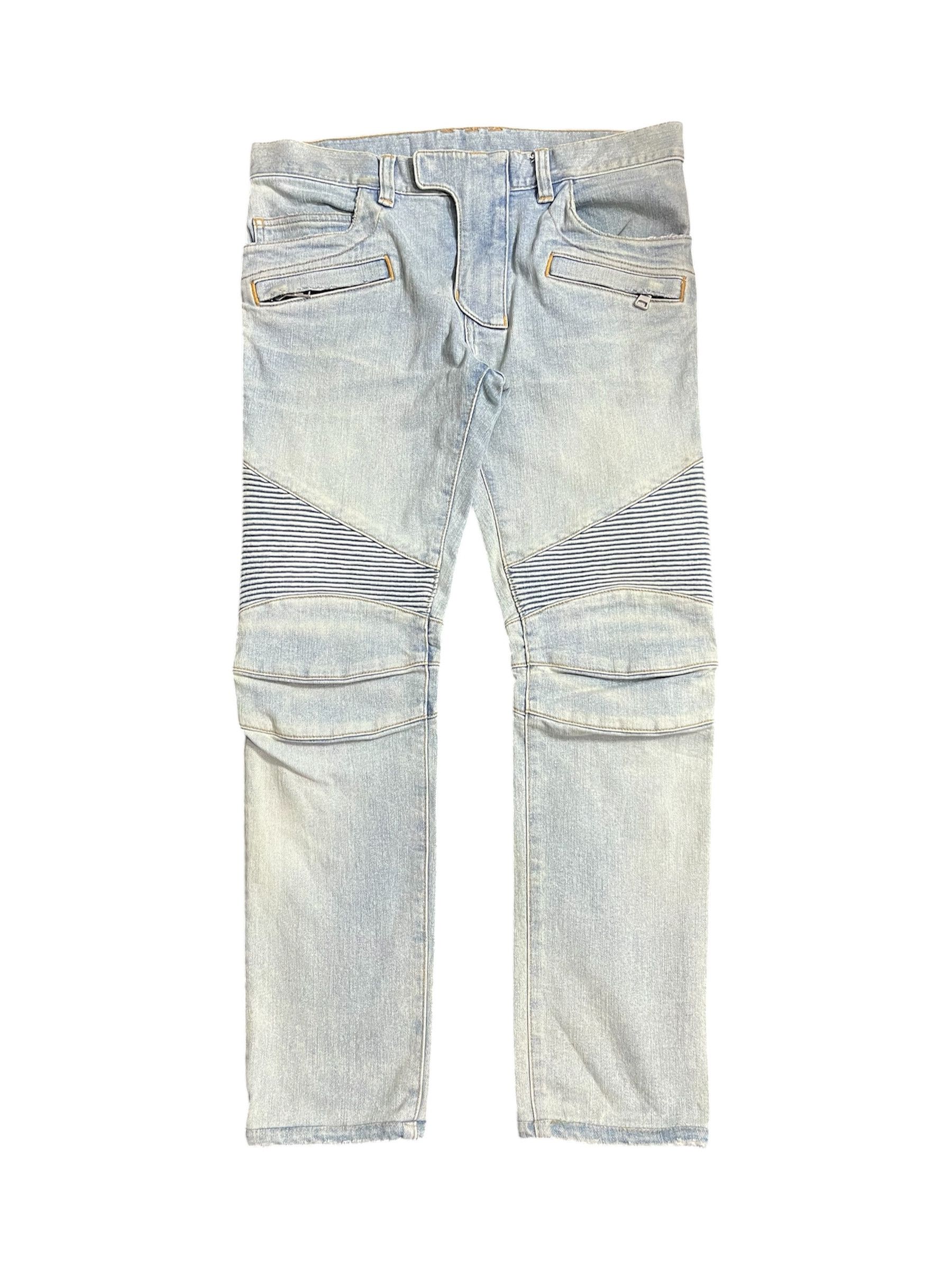 Balmain Balmain kanye light blue distressed biker jeans Size US 29 - 1 Thumbnail