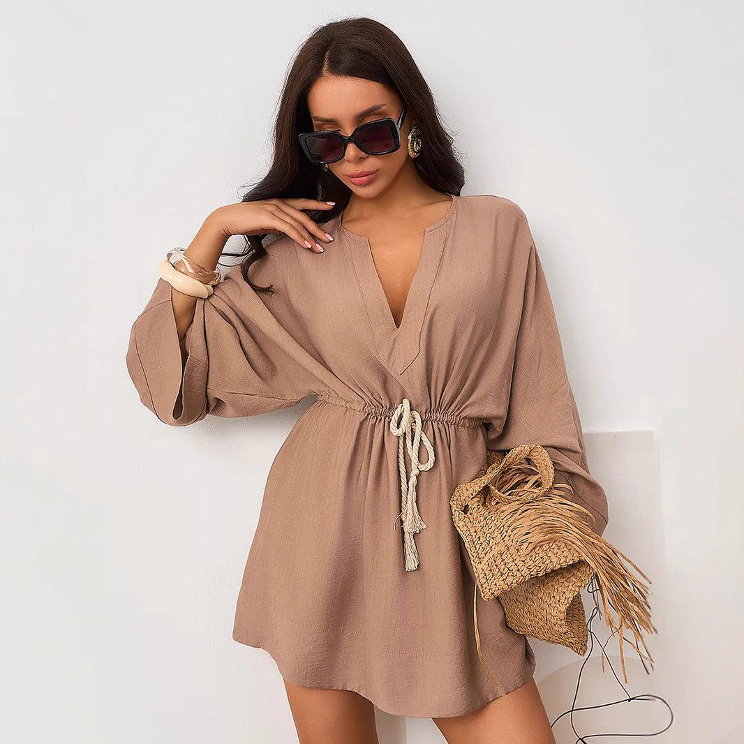 Other Solid Color Loose V-neck Long-sleeved Shirt Dress Size L / US 10 / IT 46 - 1 Thumbnail