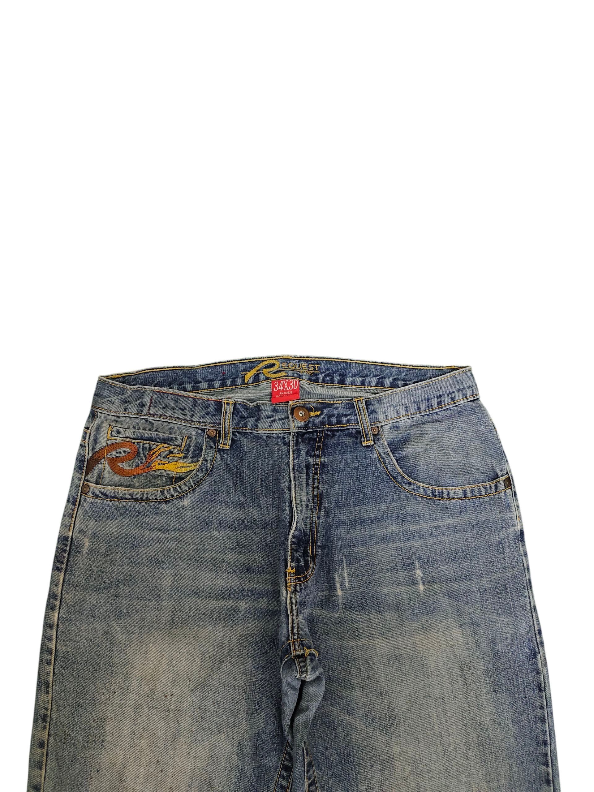 Artful Dodger Vintage Request Embroidered Distress Loose Denim Jeans Size US 34 / EU 50 - 3 Thumbnail