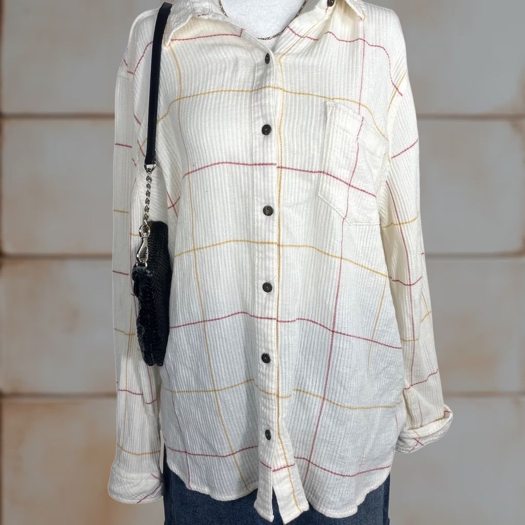 Vintage Sonoma Womens Large Plaid Button Up Long Sleeve Top Officecore Business Casual White Size L / US 10 / IT 46 - 1 Thumbnail