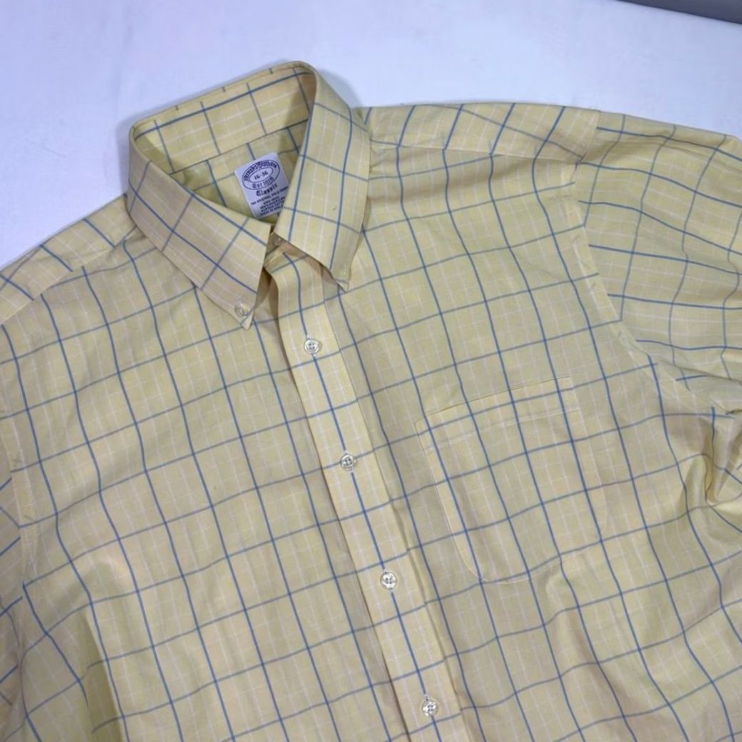 Brooks Brothers Brooks Brothers Shirt Mens 16 Yellow Classic Windowpane Check Button Down Dress Size 42R - 3 Thumbnail