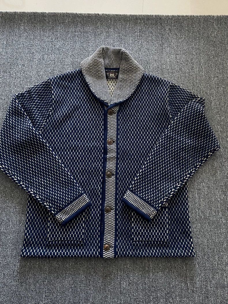 RRL Ralph Lauren Vintage Indigo Wool Cotton Cardigan sweat
