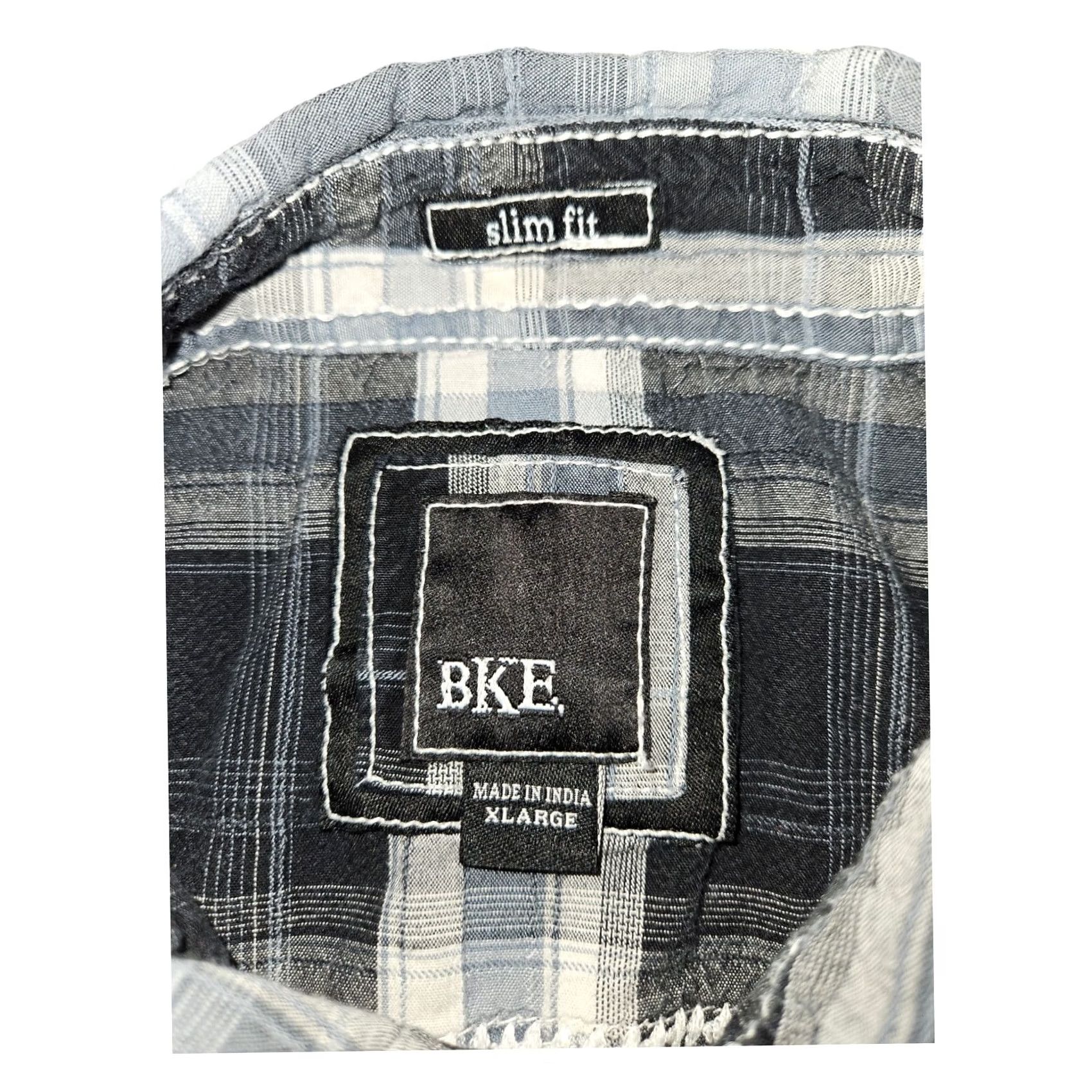 BKE BKE Plaid Long Sleeve Shirt Men's XL Slim Fit Navy Blue Collared Snap Buckle Preppy Western Cowboy Hipster Easy Care Lightweight Cotton Button-Up Size US XL / EU 56 / 4 - 2 Thumbnail