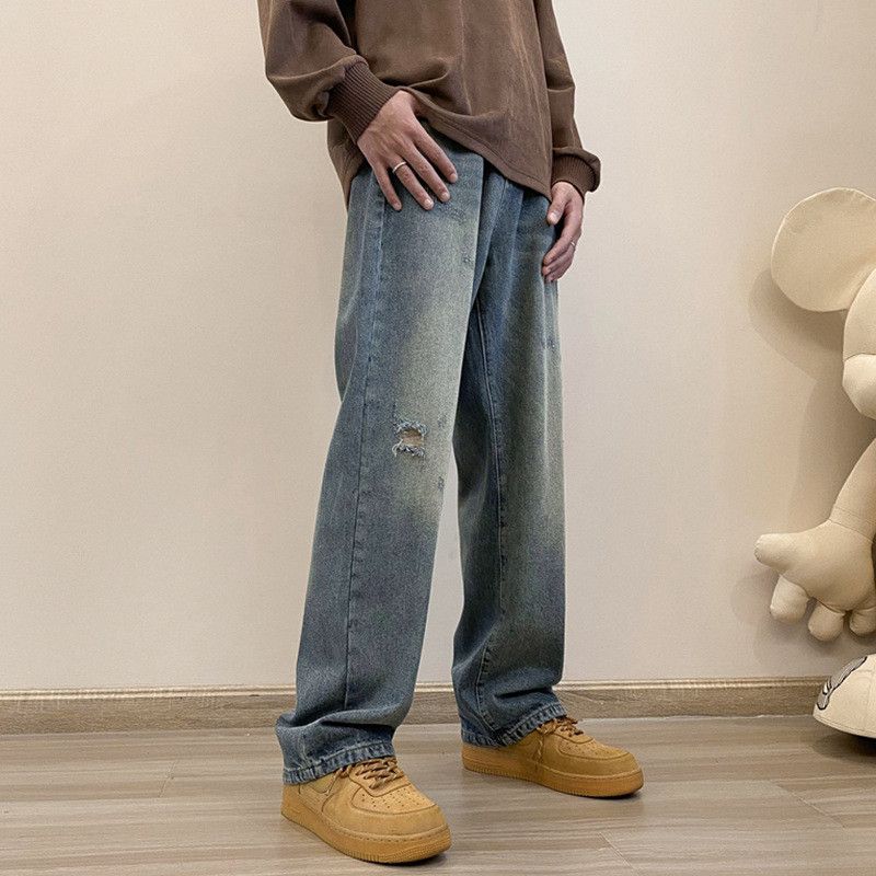 Japanese Brand Men's American Retro Washed Distressed Straight-Leg Jeans Size US 32 / EU 48 - 2 Thumbnail