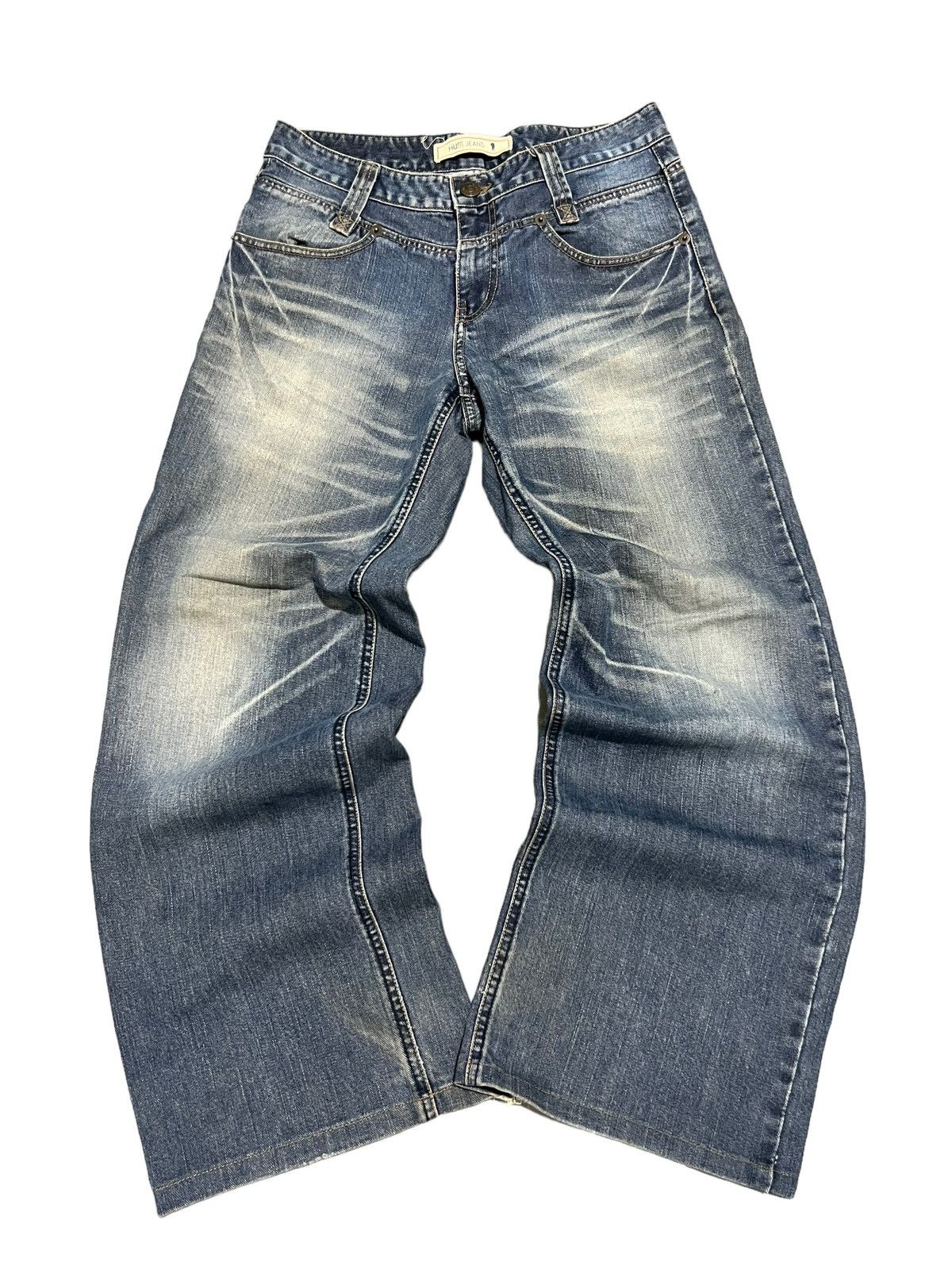 image of 14Th Addiction x Kmrii Lost Tape Flared Denim Jeans Mudwash in Blue, Men's (Size 30)