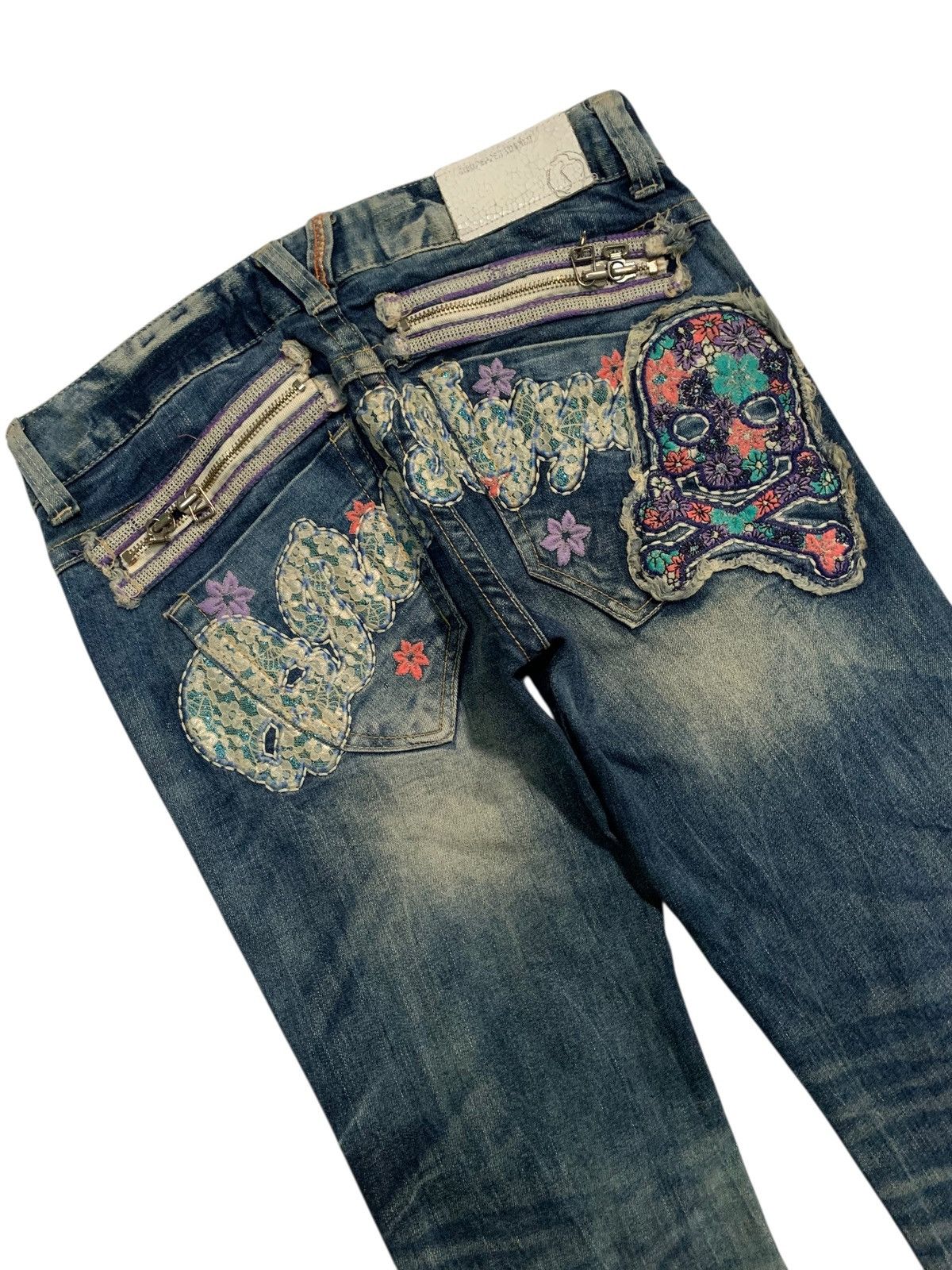 If Six Was Nine Flare Red papper Japanese Punk Skull Distressed Denim Size US 31 - 7 Thumbnail