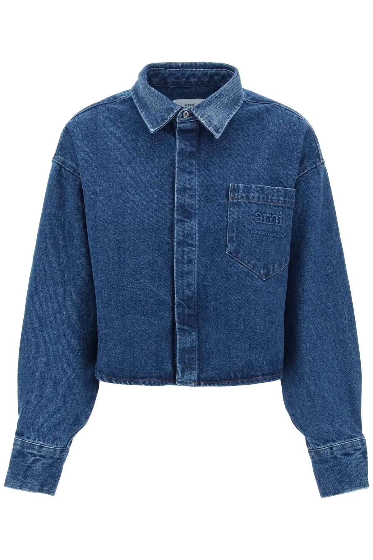 image of Ami O1S22I1N0324 Boxy Denim Overshirt In Blue, Women's (Size Medium)