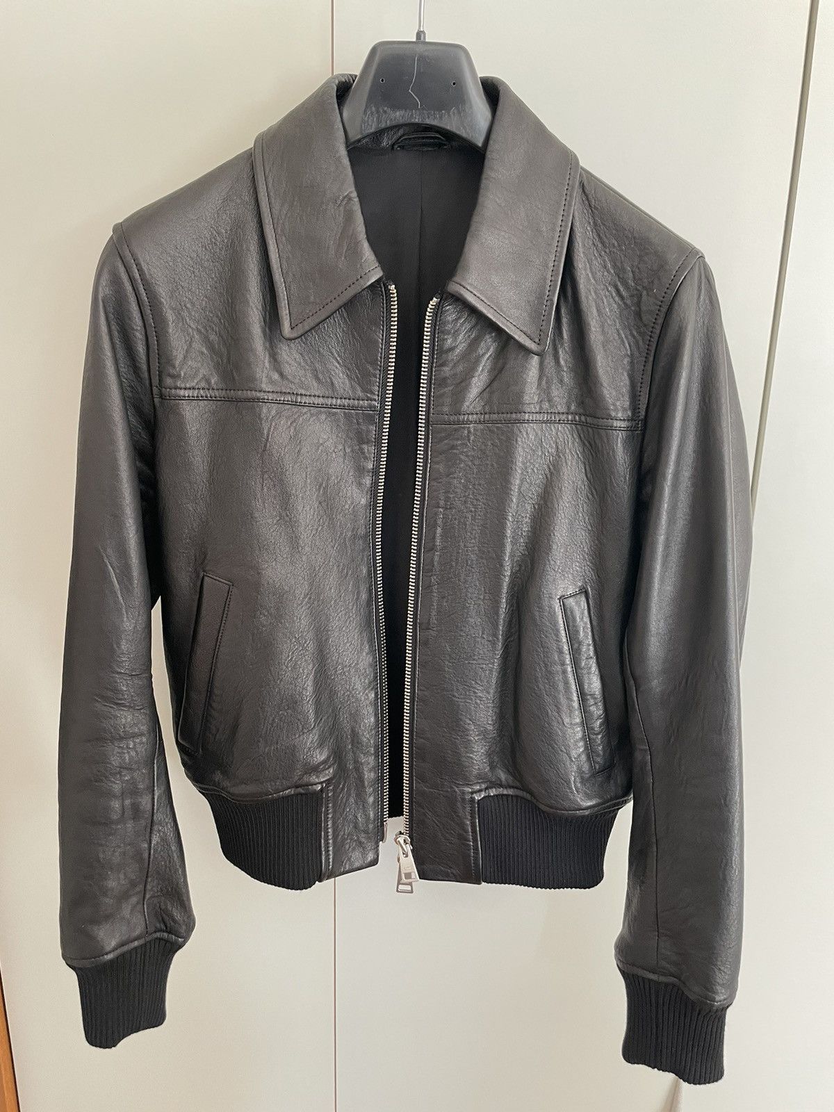 image of Ami Paris Lambskin Zipped Leather Jacket in Black, Men's (Size Medium)