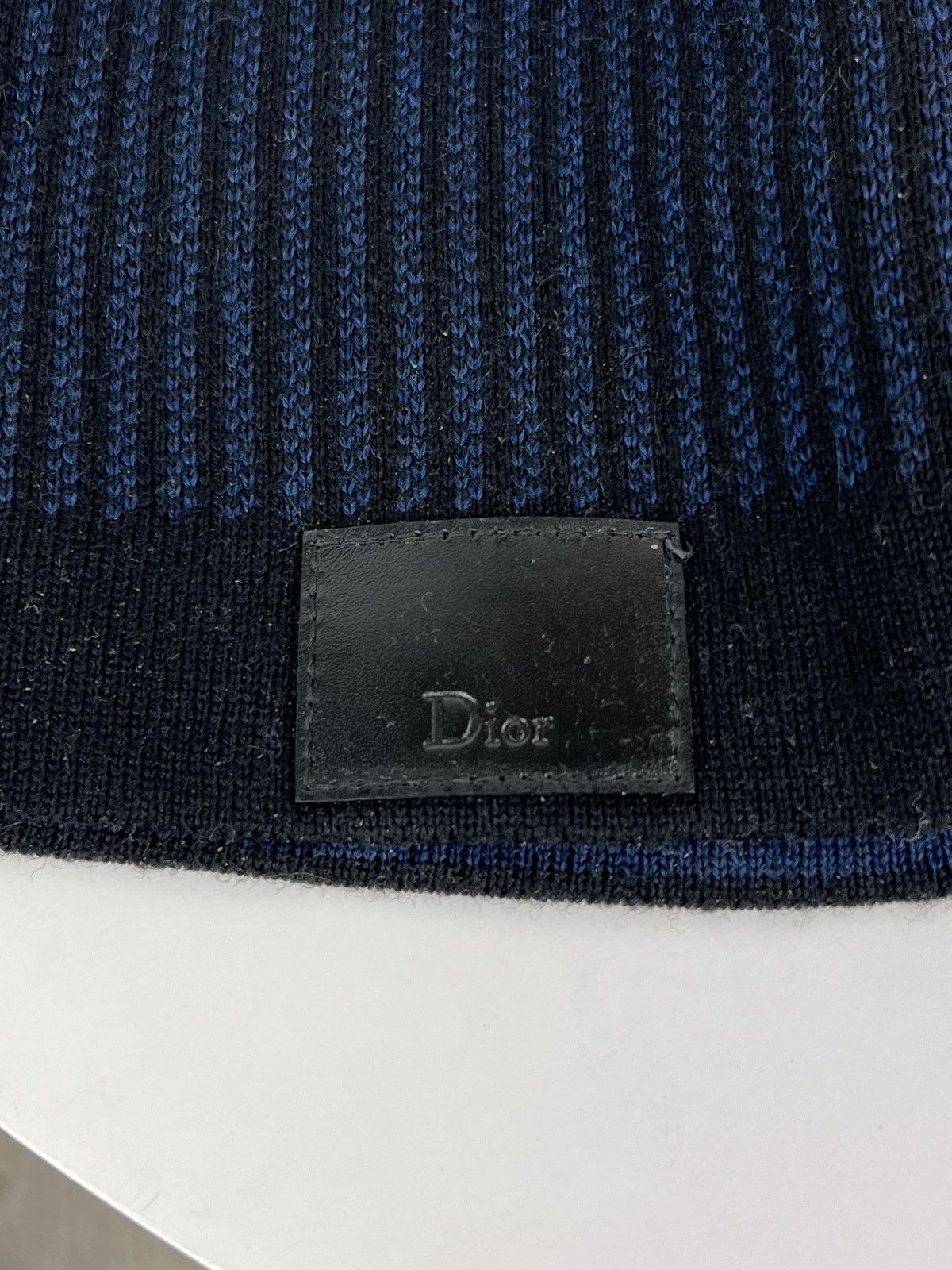 Dior DIOR Hat Wool 100% Leather Patch Logo Striped Black/Blue Men Size ONE SIZE - 5 Thumbnail