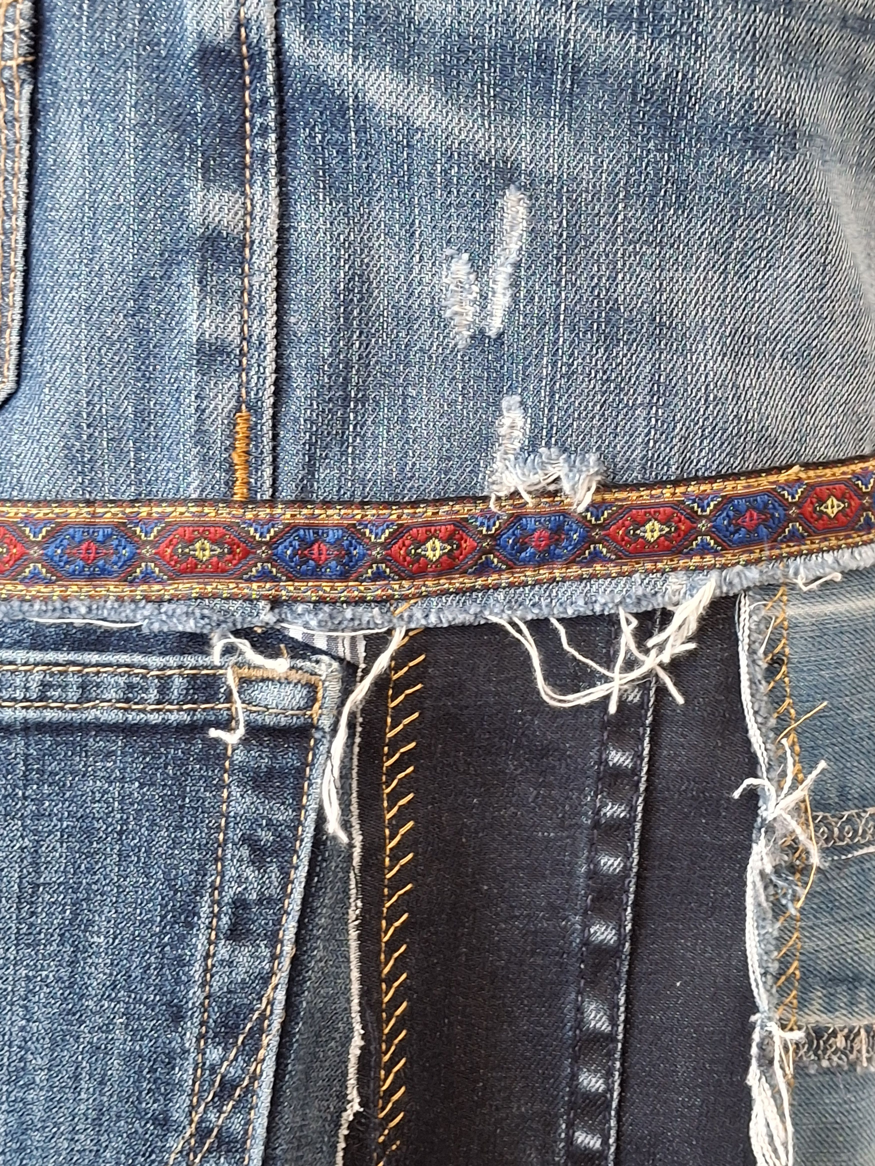 Handmade Custom Deconstructed 2000s Italian Denim Mini Skirt Size 33" - 5 Thumbnail