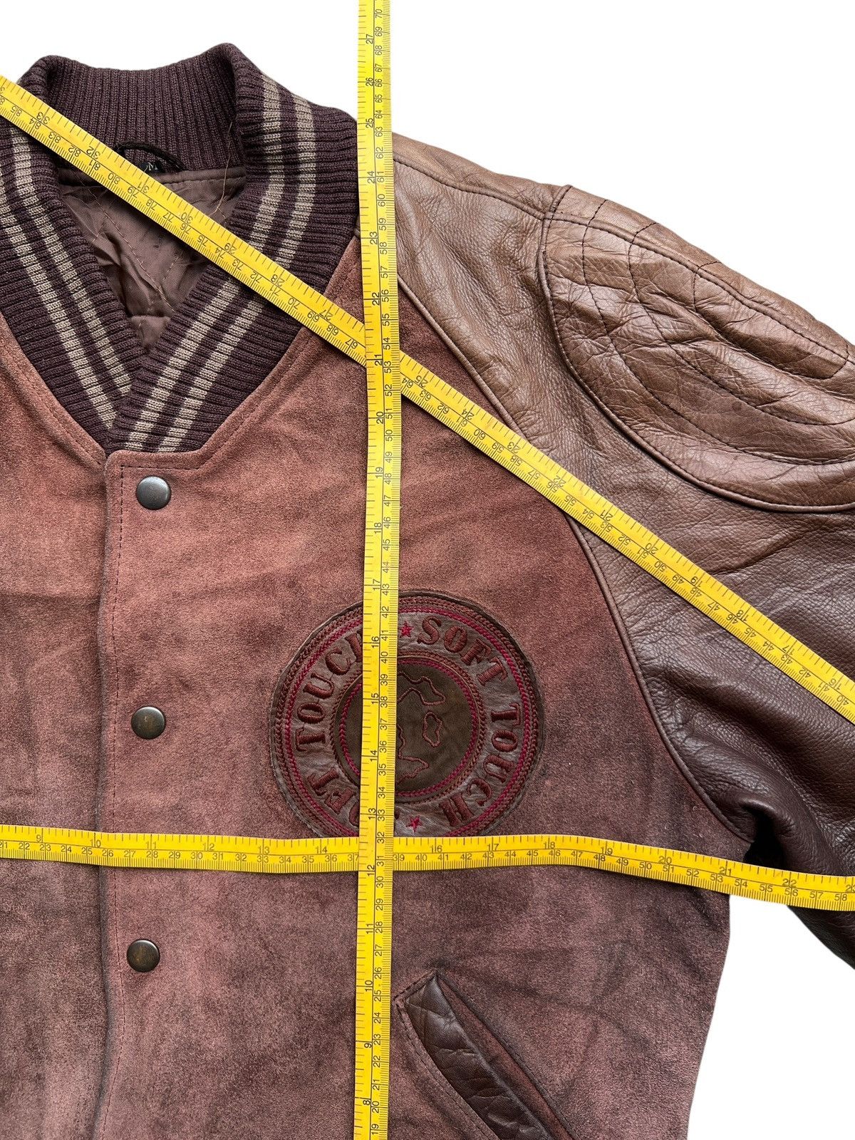 Vintage Vintage 90s Soft Touch Brown Varsity Leather Jacket Size US M / EU 48-50 / 2 - 11 Thumbnail