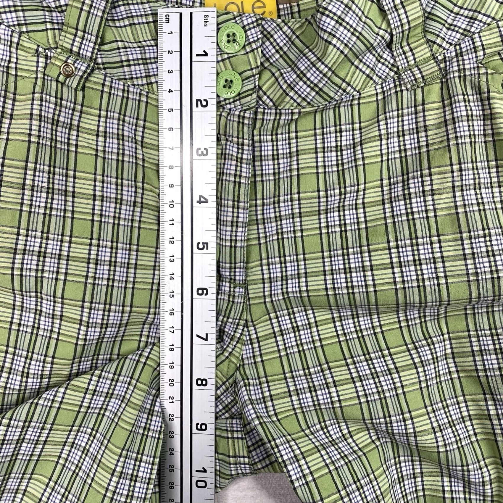 Vintage Lolë Lole Bermuda Shorts Womens 10 Green Plaid Roll Up Leg Stretch Water Resistant Bermuda shorts Green Plaid 10 Womens Size 32" / US 10 / IT 46 - 7 Thumbnail