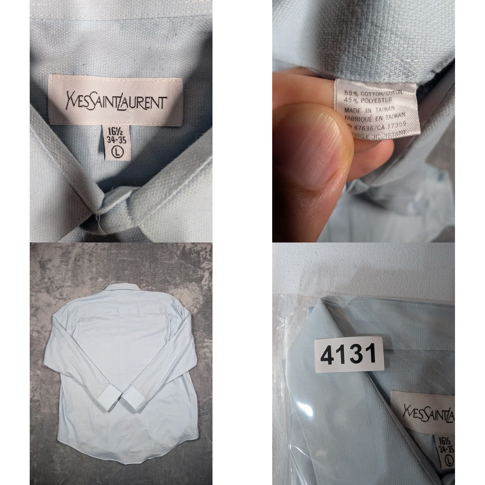 Yves Saint Laurent Yves Saint Laurent Dress Shirt Mens 16.5 34/35 Blue Solid Pocket Long Sleeve Size 42R - 8 Thumbnail