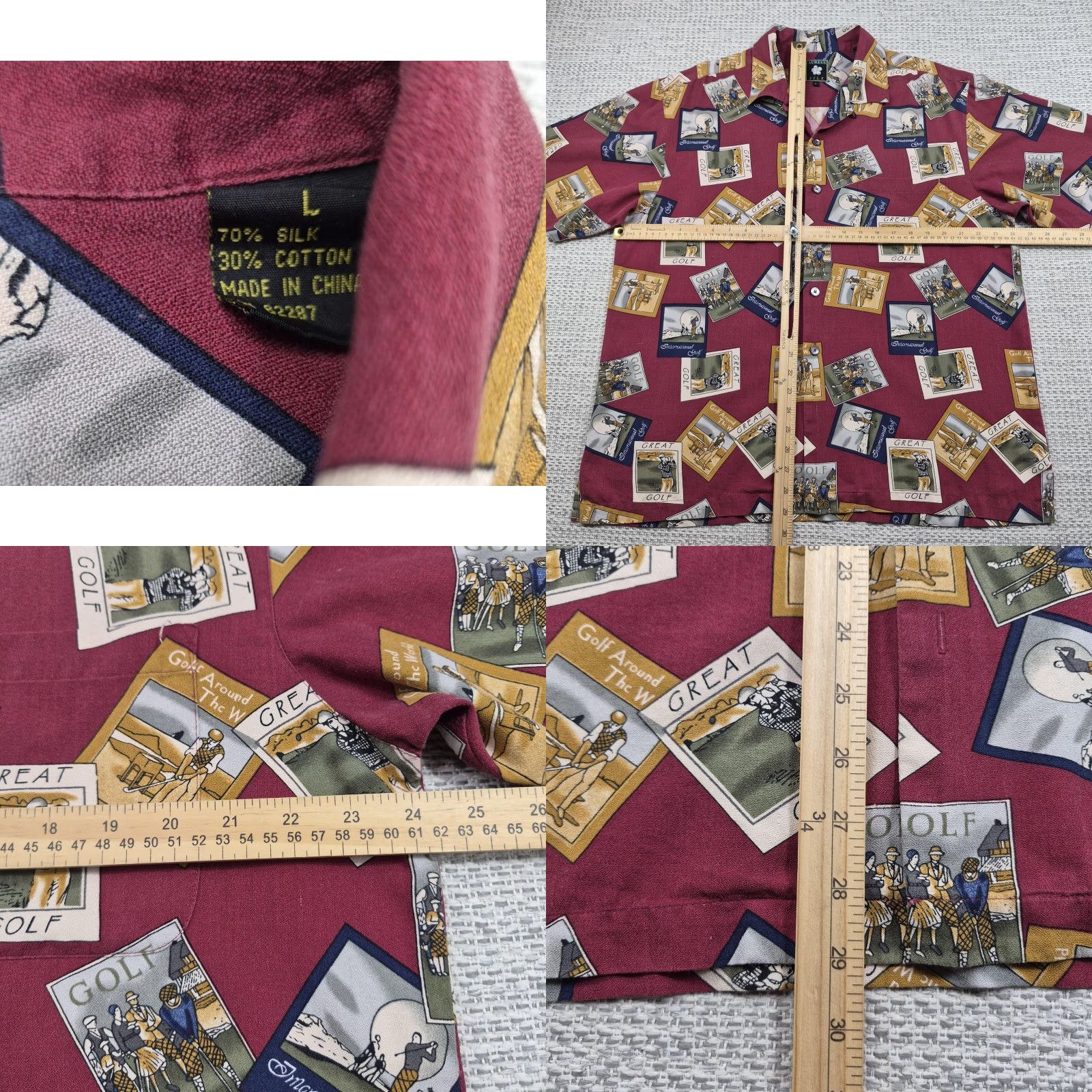 Vintage Aureus Silk Blend Shirt Men's L Hawaiian Golf Print Short Sleeve Button-Up Shirt Size US L / EU 52-54 / 3 - 8 Thumbnail
