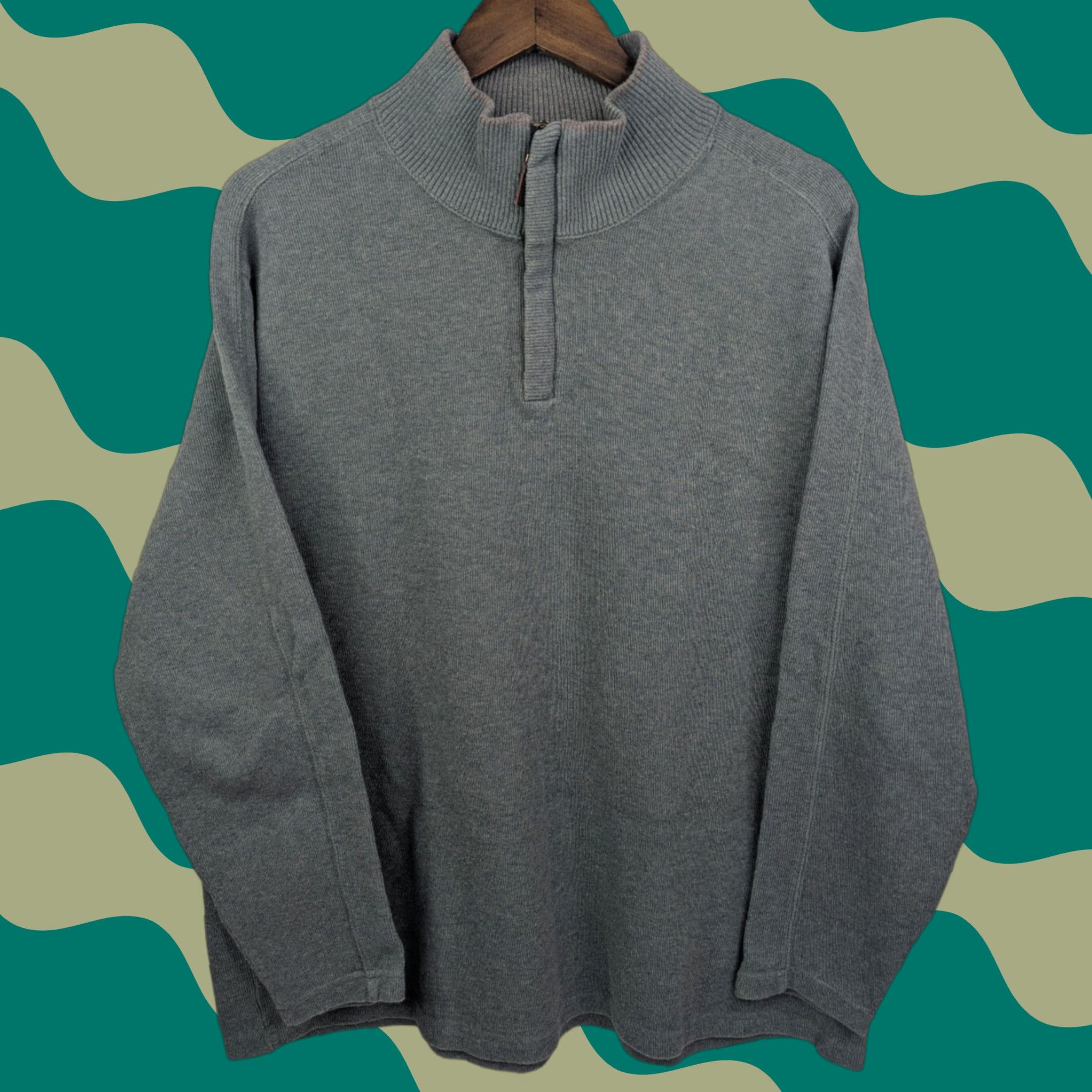 Tasso Elba Tasso Elba Sweater 1/4 Zip Pullover Men's XL 100% Cotton High Neck Light Sage Grey Blue Size US XL / EU 56 / 4 - 1 Thumbnail