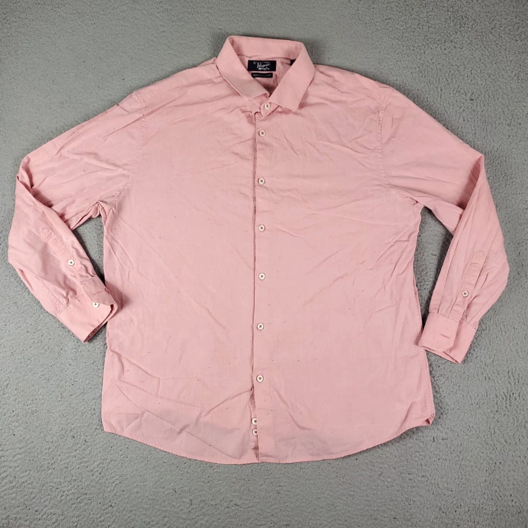 Original Penguin Original Penguin Shirt Mens 16.5 Pink Dress Shirt Long Sleeve Button Up Cotton Woven Collared Slim Fit Modern American Mens Size 42R - 2 Thumbnail